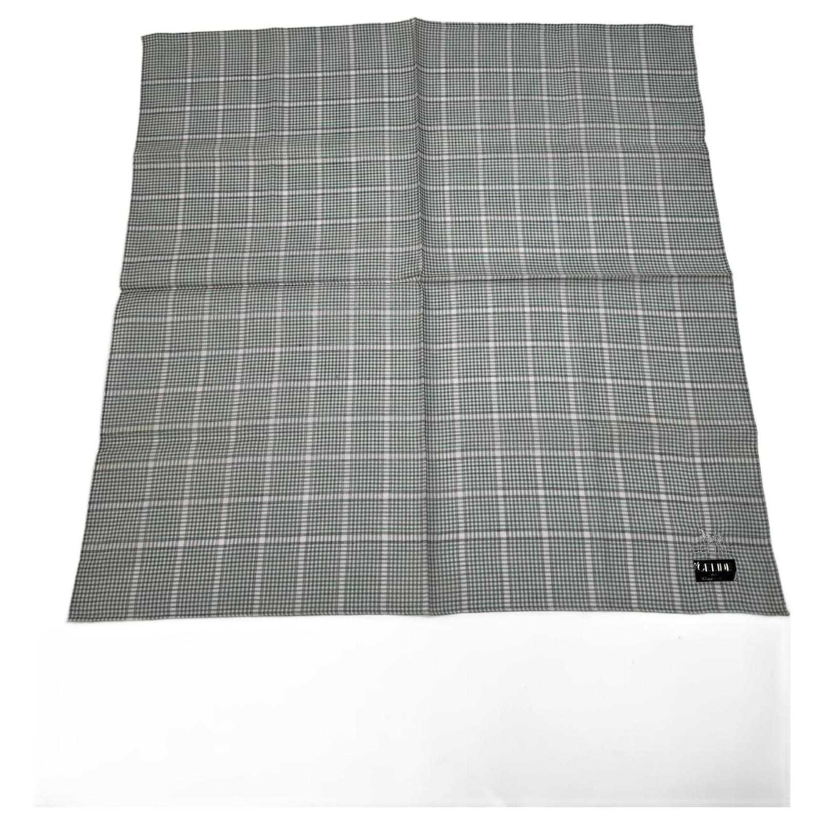 Céline Vintage Celine Checked scarf grey white Green Silk  ref.2319381