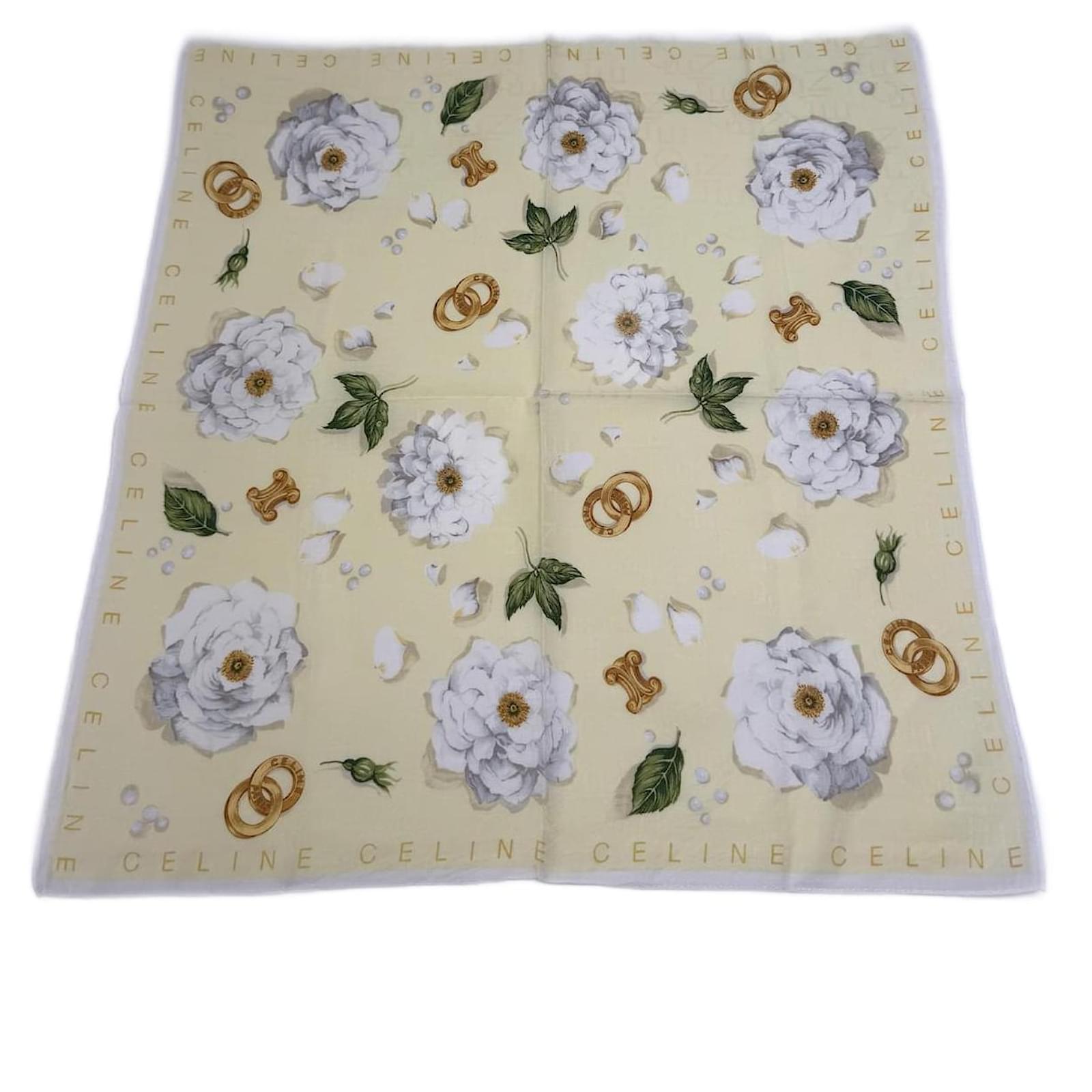 Céline Vintage Celine Floral Scarf yellow white Silk  ref.2319373