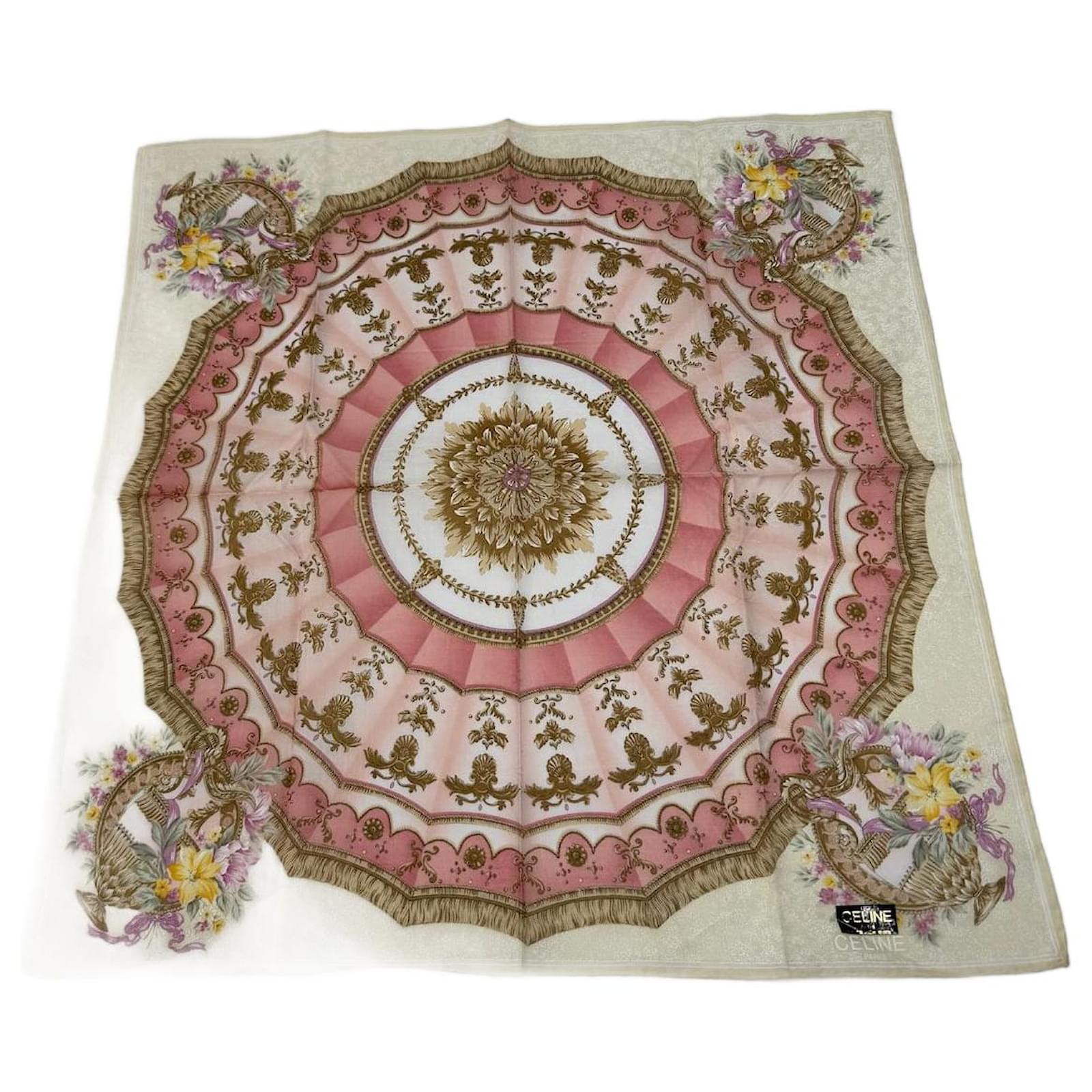 Céline Vintage Celine Scarf Yellow pink Golden Silk  ref.2319321