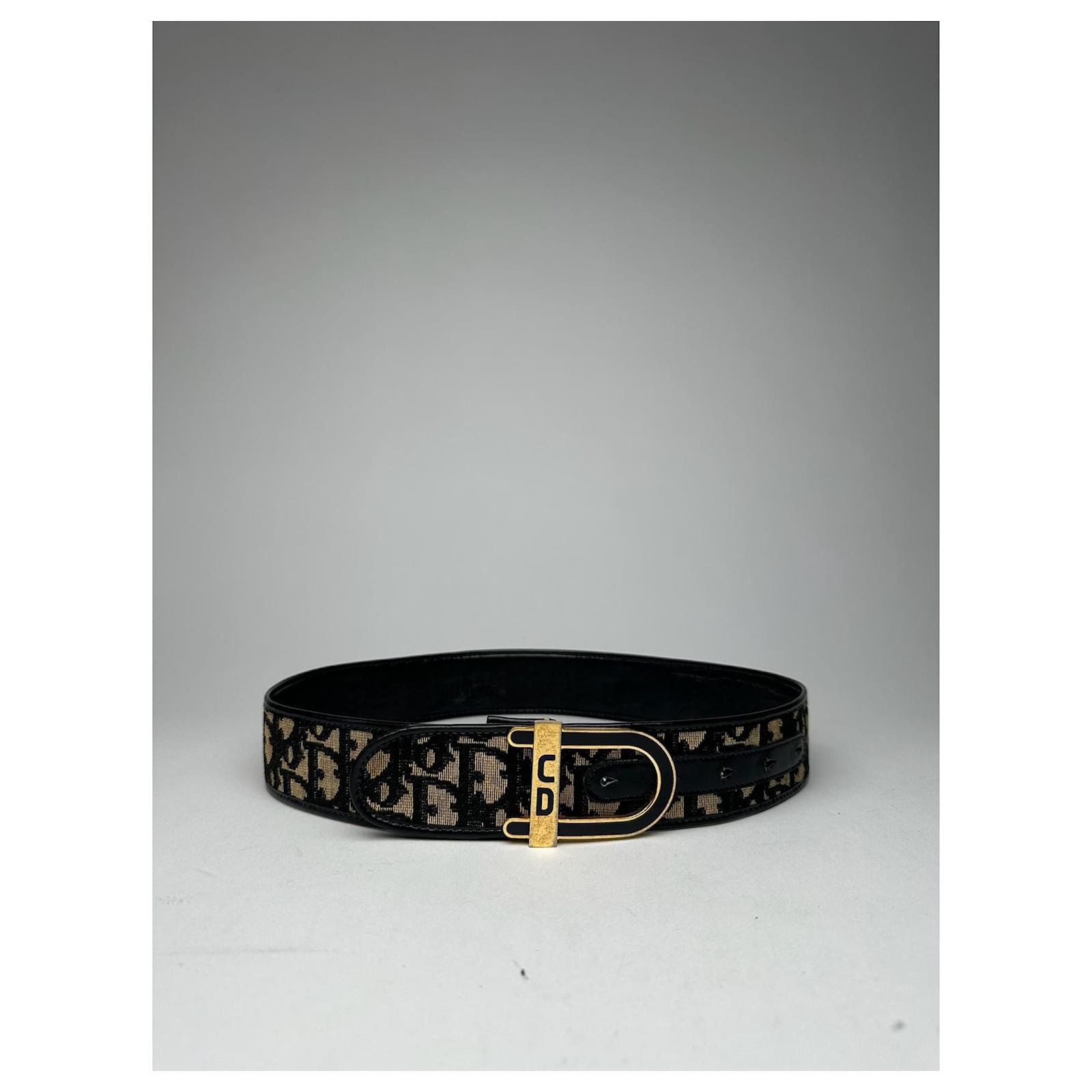 Vintage Dior Oblique Monogram Belt navy beige Navy blue Leather  ref.2319300