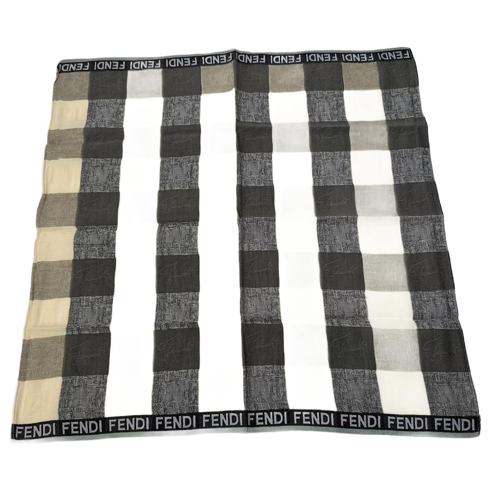 Vintage Fendi Checked Scarf brown beige Silk  ref.2319257