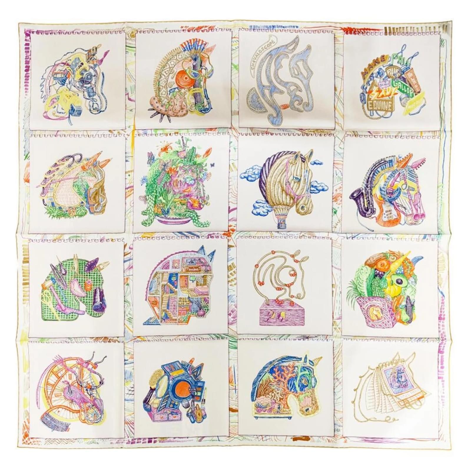 Hermès Hermes Carre 90 Chevaloscope Horse Silk Scarf Pink Multiple colors  ref.2318226