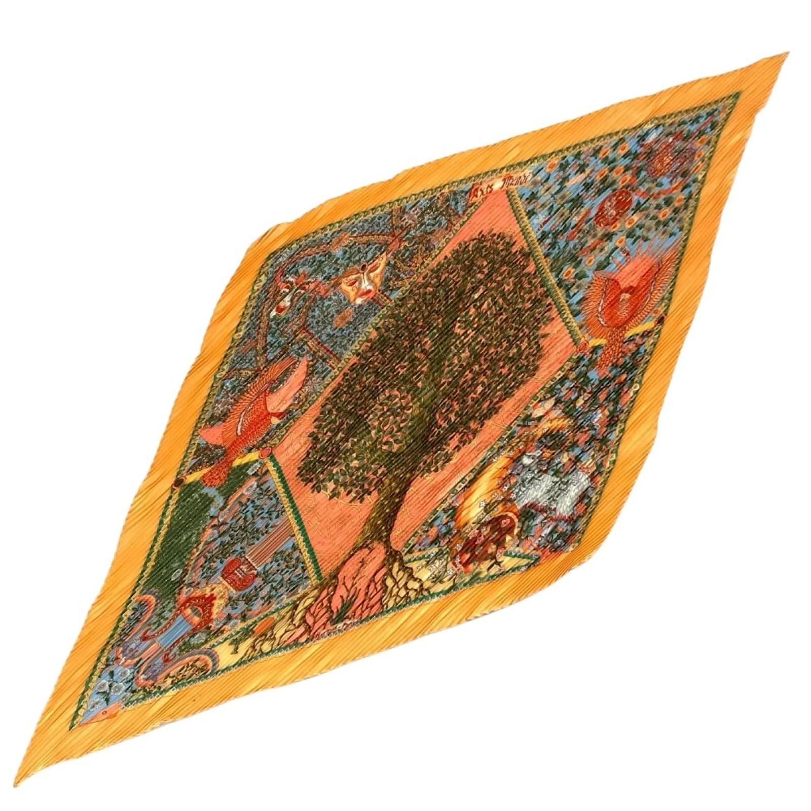 Hermès Hermes Carré 90 Pleated Axis Mundi Scarf Orange Silk  ref.2318016
