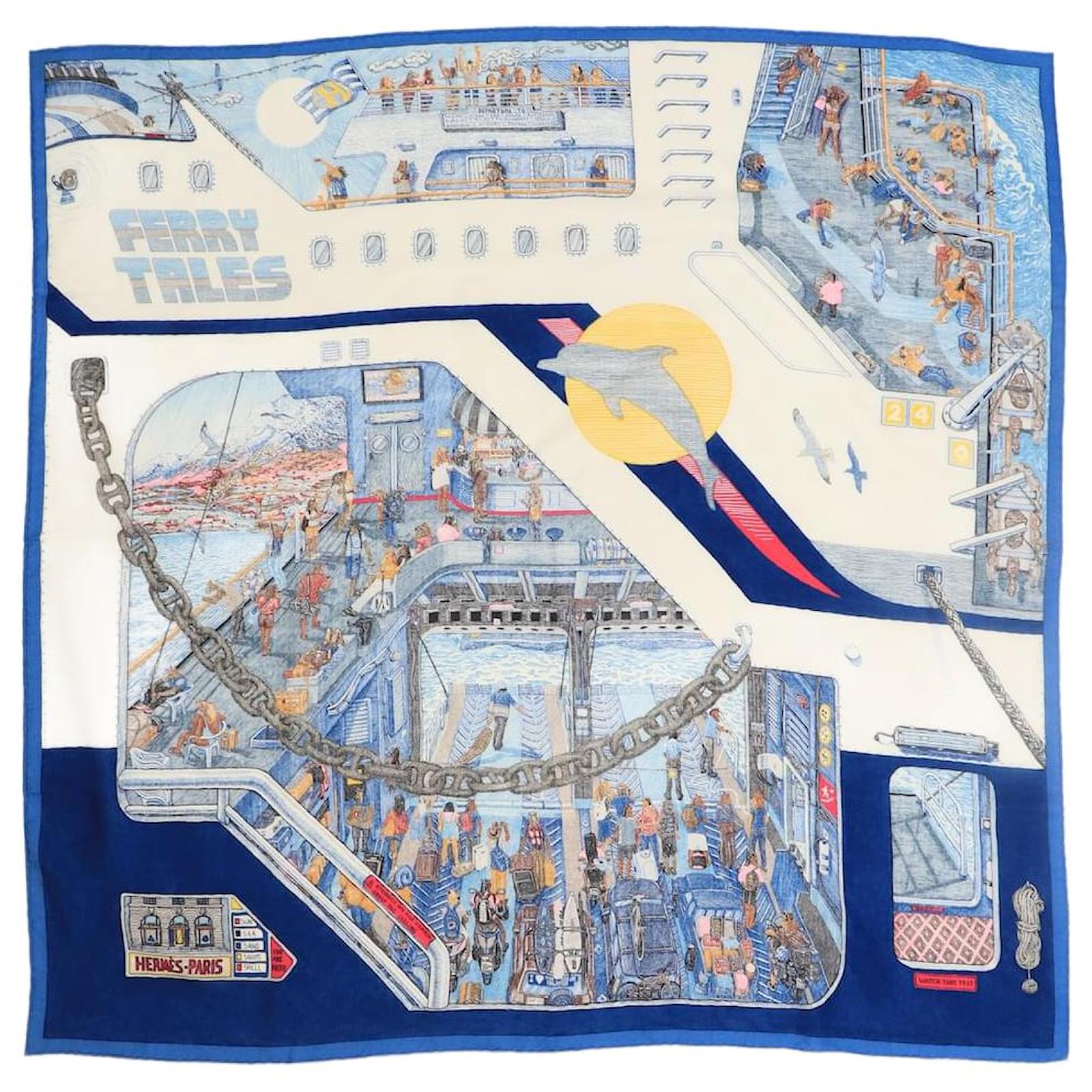 Hermès Blue Ferry Tales 100 scarf Cashmere  ref.2316054