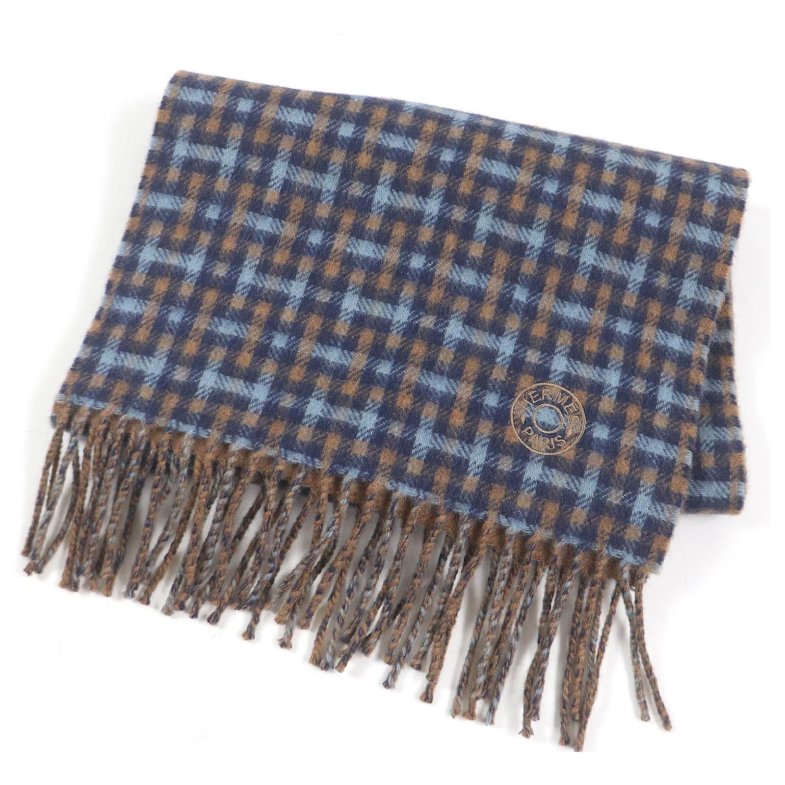 Hermès HERMES Cashmere H Logo Embroidery Scarf Blue  ref.2315910
