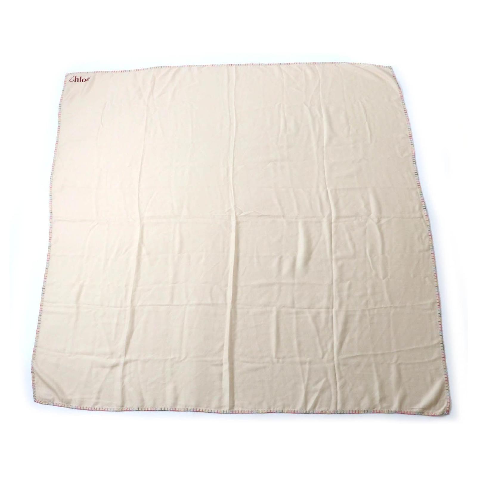 Chloé Chloe Cashmere Silk Shawl with Logo Beige  ref.2315827