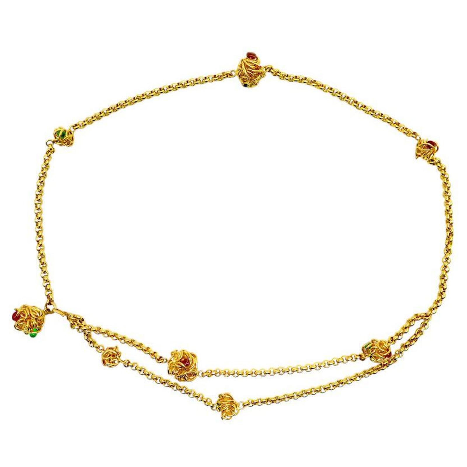 NINE VINTAGE CHANEL BELT 1997 GRIPOIX STONES 75CM GOLD METAL NECKLACE BELT Golden  ref.2311604