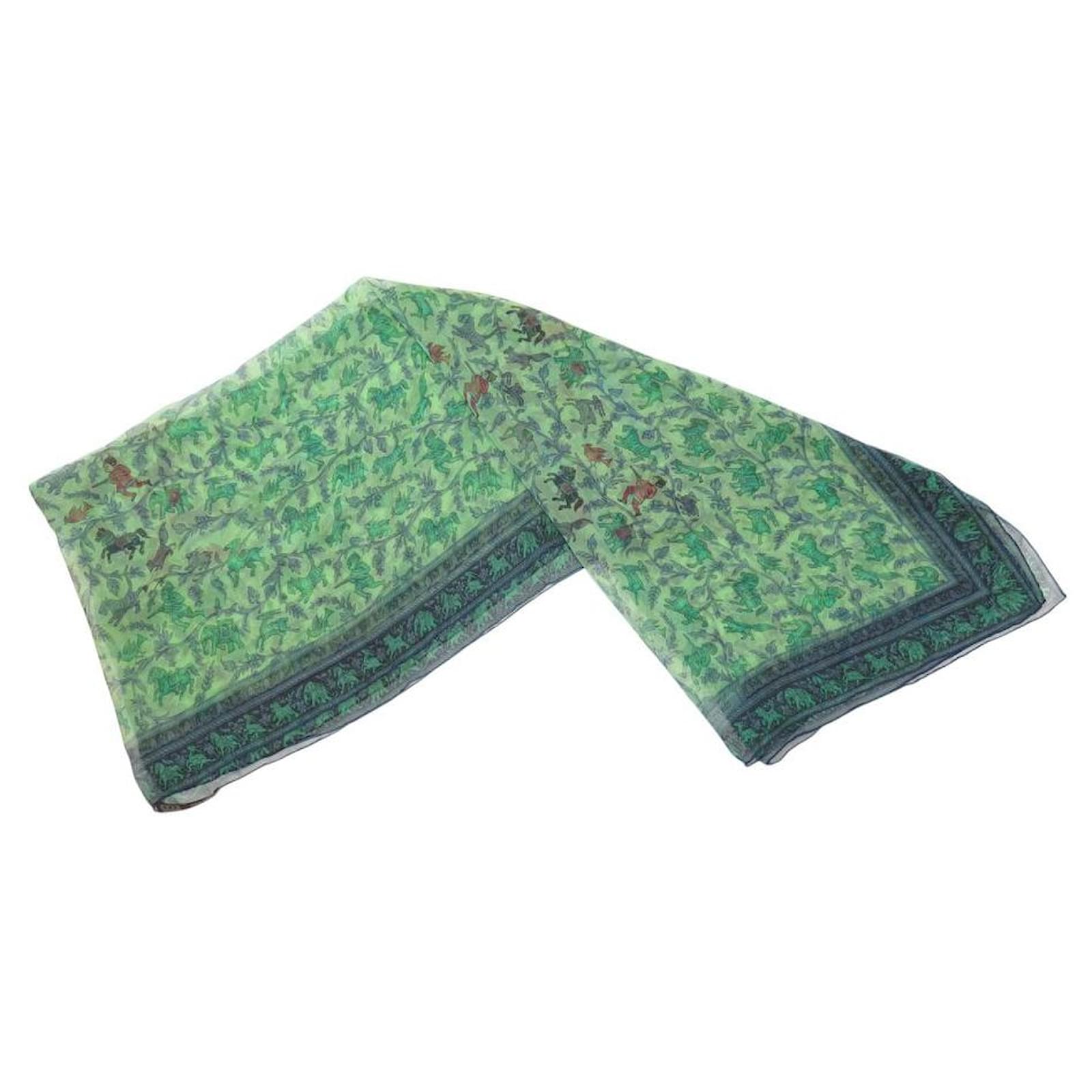 Hermès NEW HERMES SCARF HUNTING IN INDIA SILK CHIFFON SCARF GREEN BOX  ref.2311576