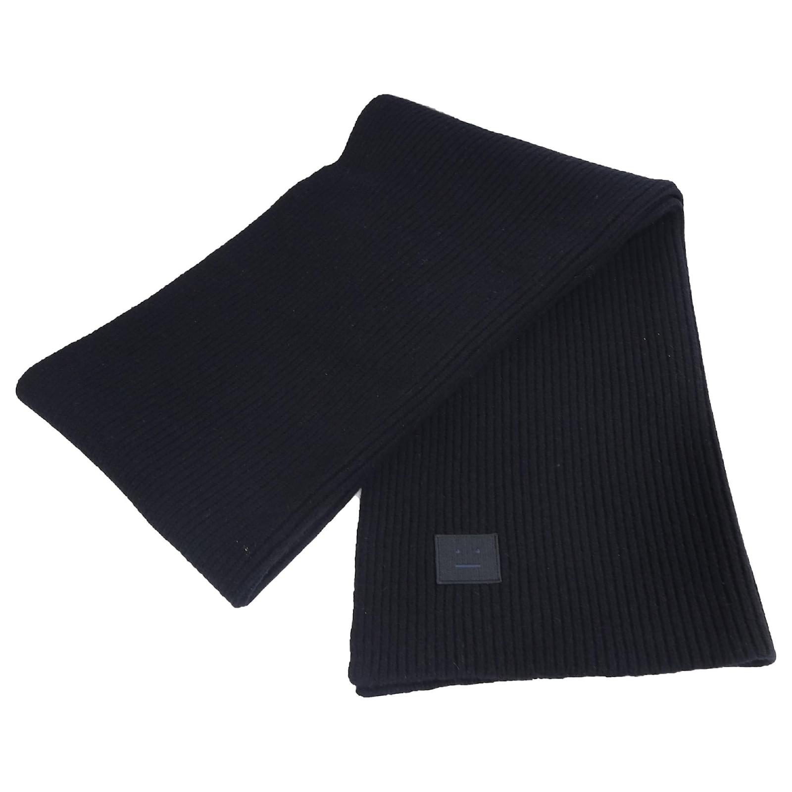  Acne Studios Face Patch Knitted Scarf in Black Wool  ref.2310977