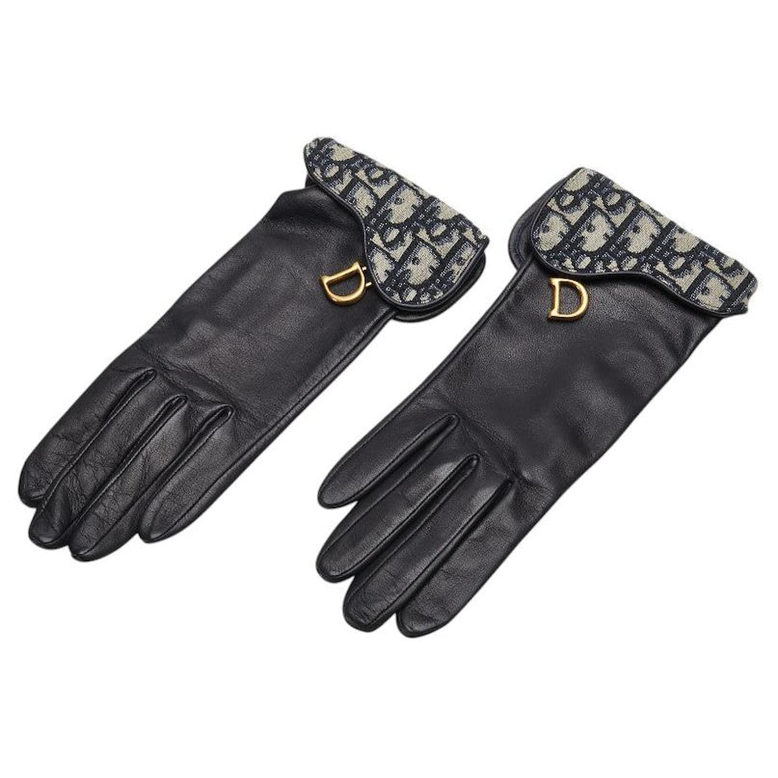 Dior Oblique Trotter Leather Canvas Gloves Black Multiple colors Cloth  ref.2302131