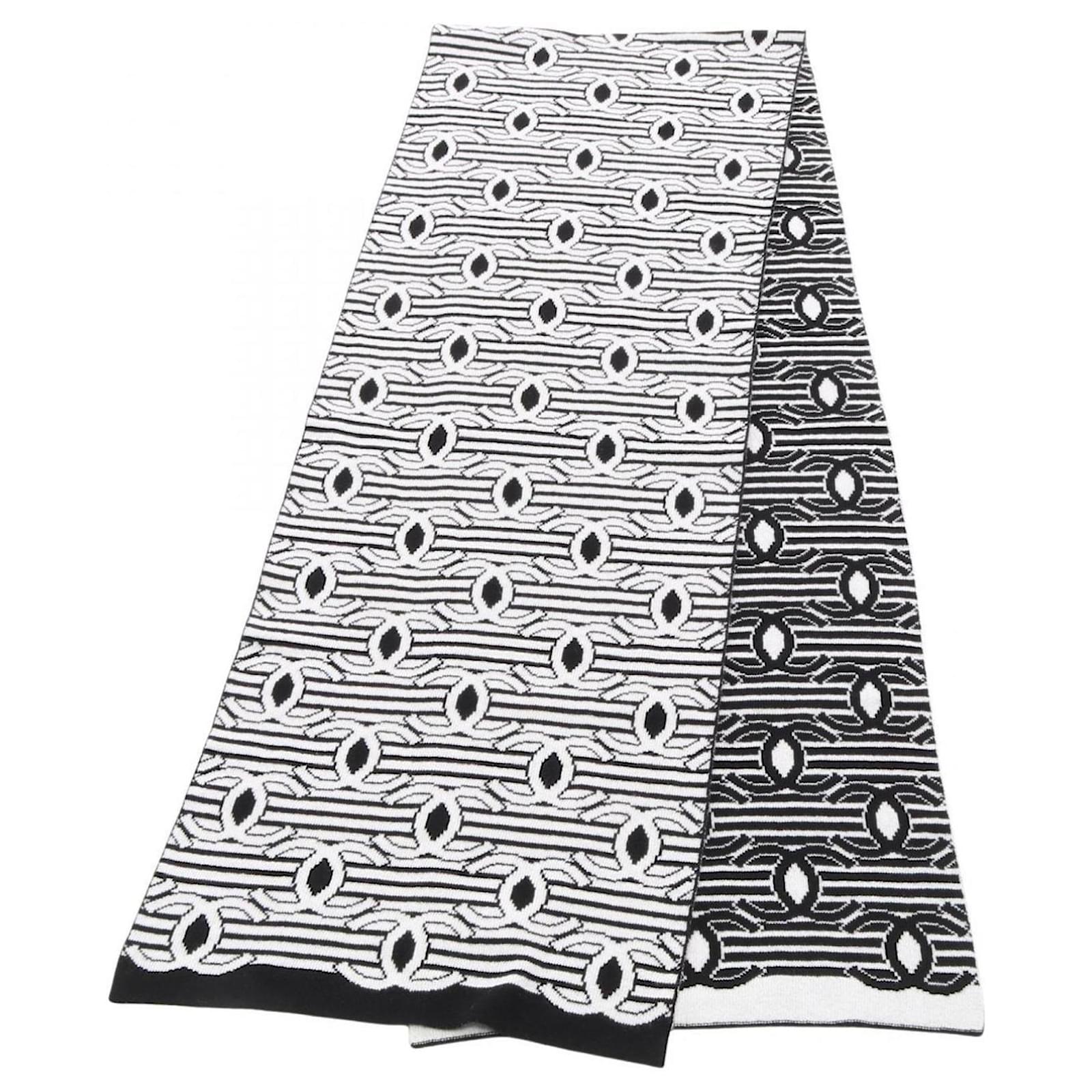 Chanel Coco Mark Cashmere Cotton Stole Black White  ref.2301090