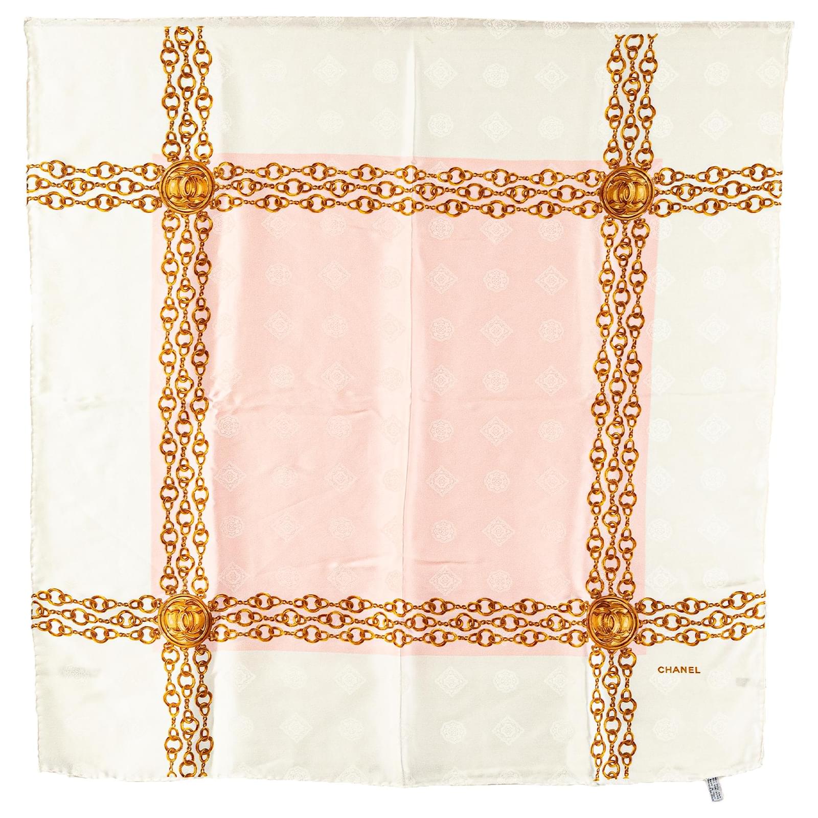 Chanel White Chain Printed Silk Scarf Multiple colors Cloth  ref.2300824