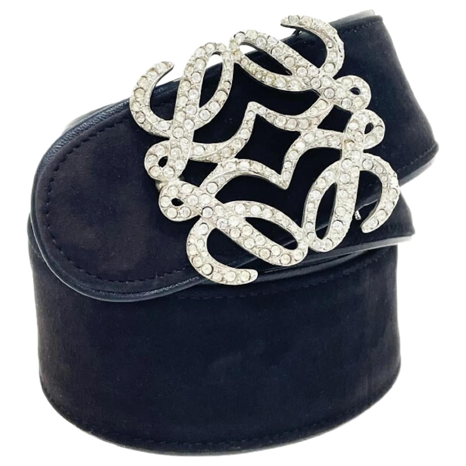 Loewe Women's Rhinestone Suede Belt Black Silvery  ref.2300676