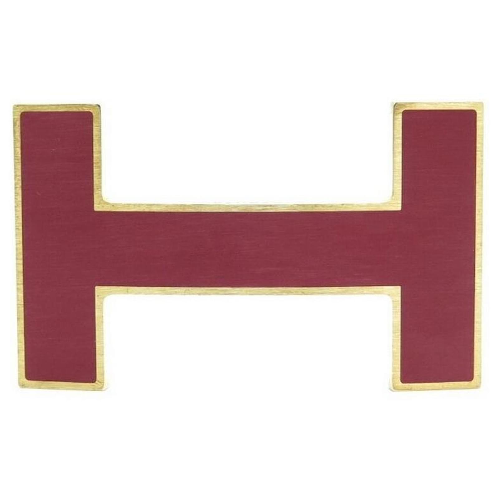 Hermès NEW HERMES H BELT BUCKLE QUIZZ 32 MM LACQUERED BORDEAUX BRUSHED GOLD STEEL Dark red Gold-plated  ref.2299380