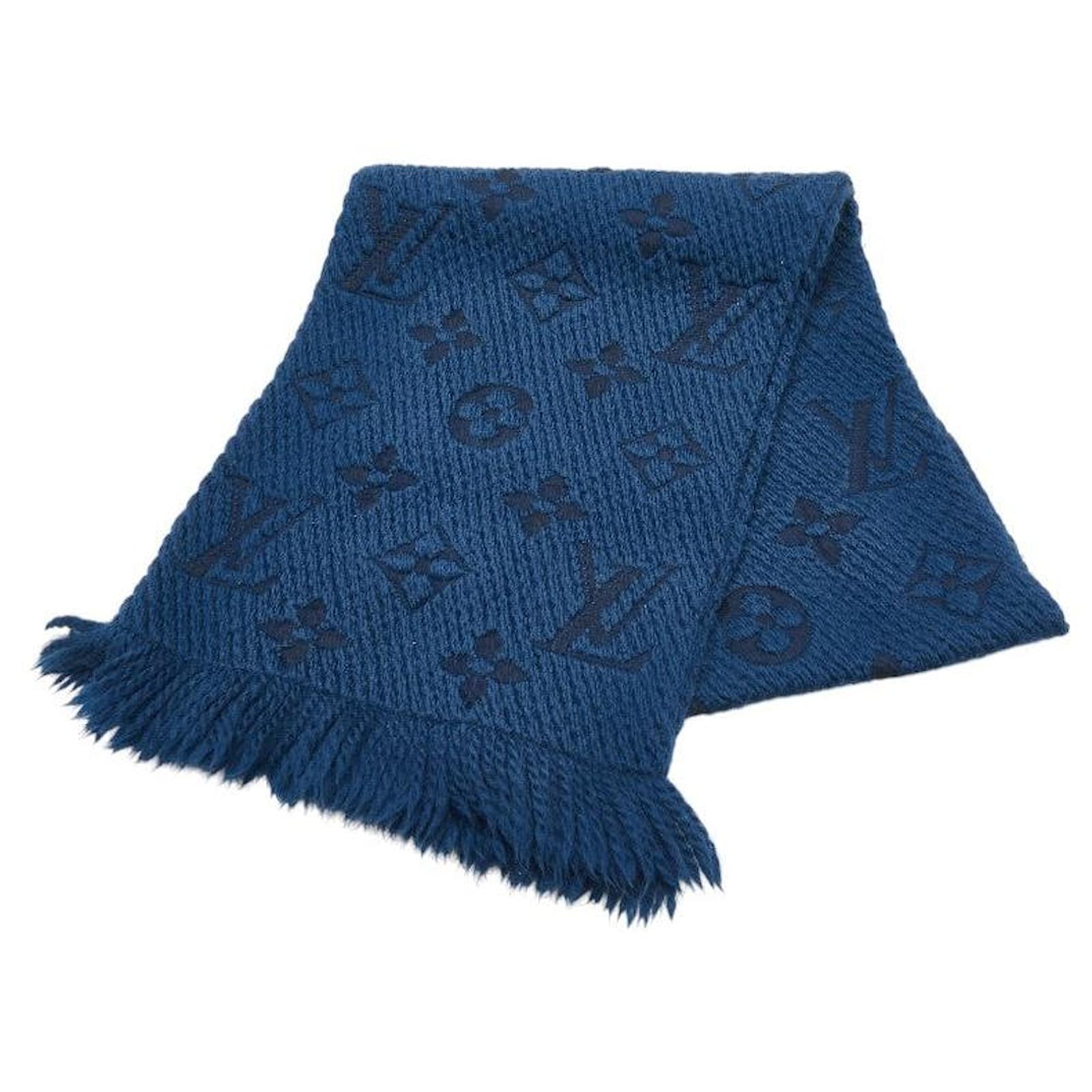 Louis Vuitton Monogram Echarpe Logo Mania Scarf M75504 Blue Navy blue Silk Wool  ref.2298633