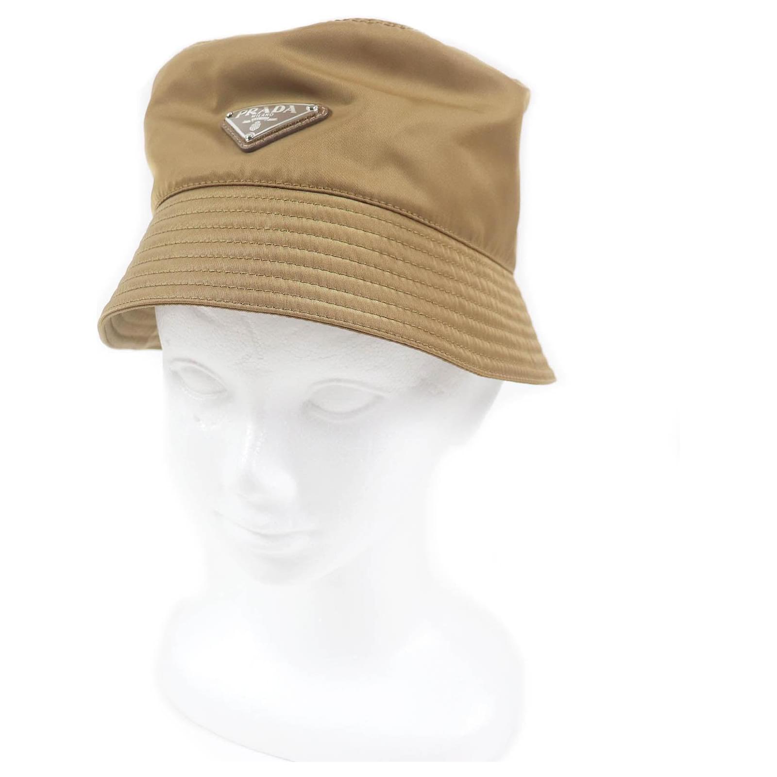 Prada Recycled Nylon Logo Bucket Hat Brown L Leather  ref.2298480