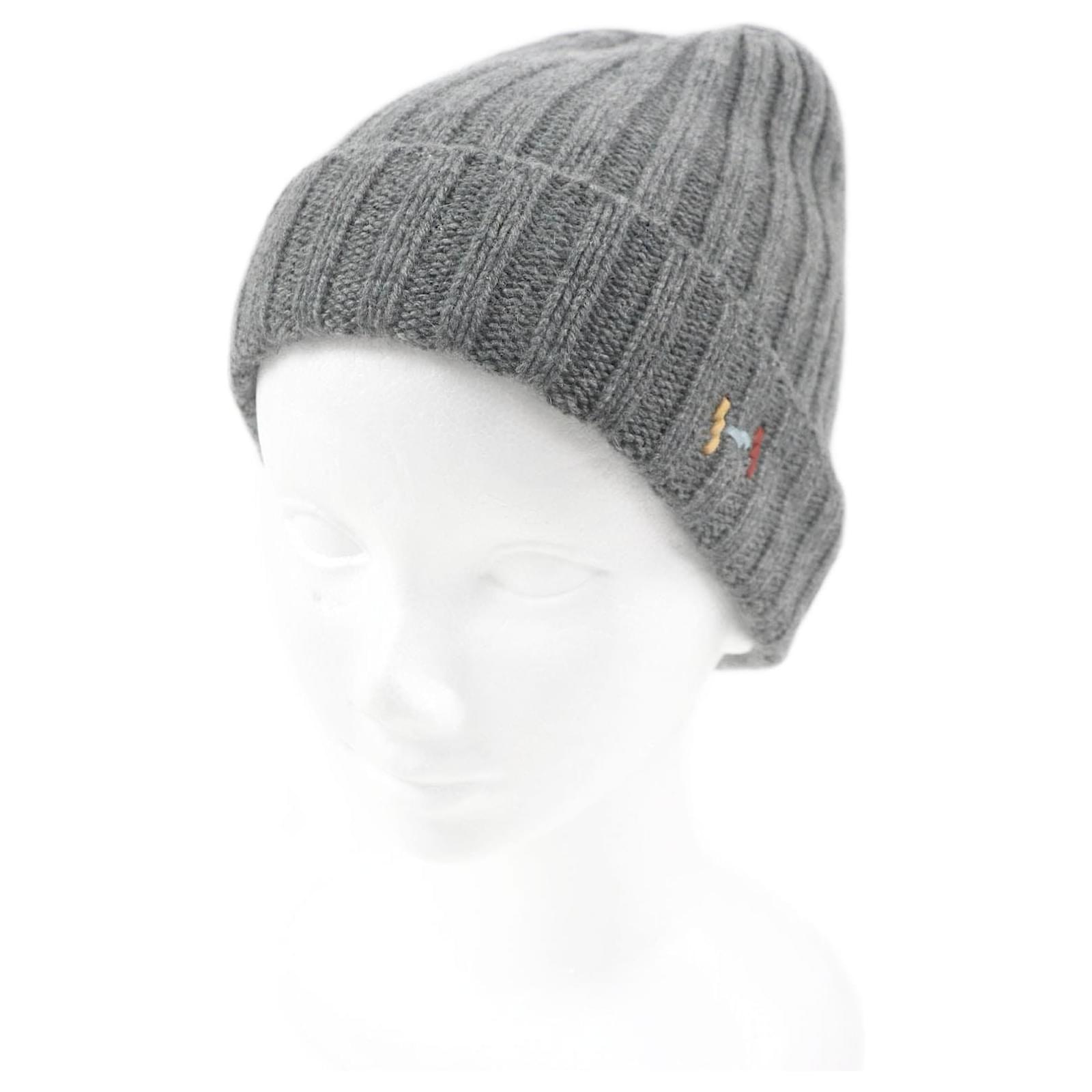 Hermès HERMES Cashmere Silk Beanie Knit Cap Gray M Brown  ref.2298194