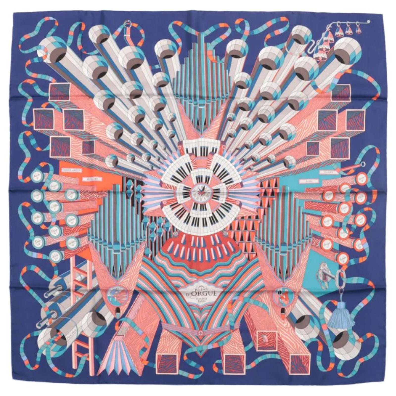 Hermès Carré  90 "Point D'ORGUE Fermata" 100% Silk Scarf in Blue  ref.2119175