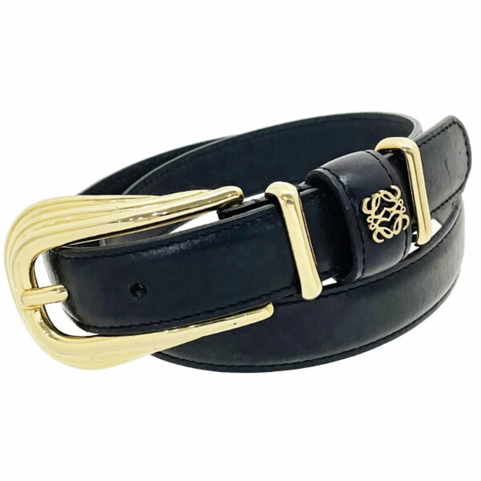 Loewe Narrow Leather Belt Black Golden  ref.2296882