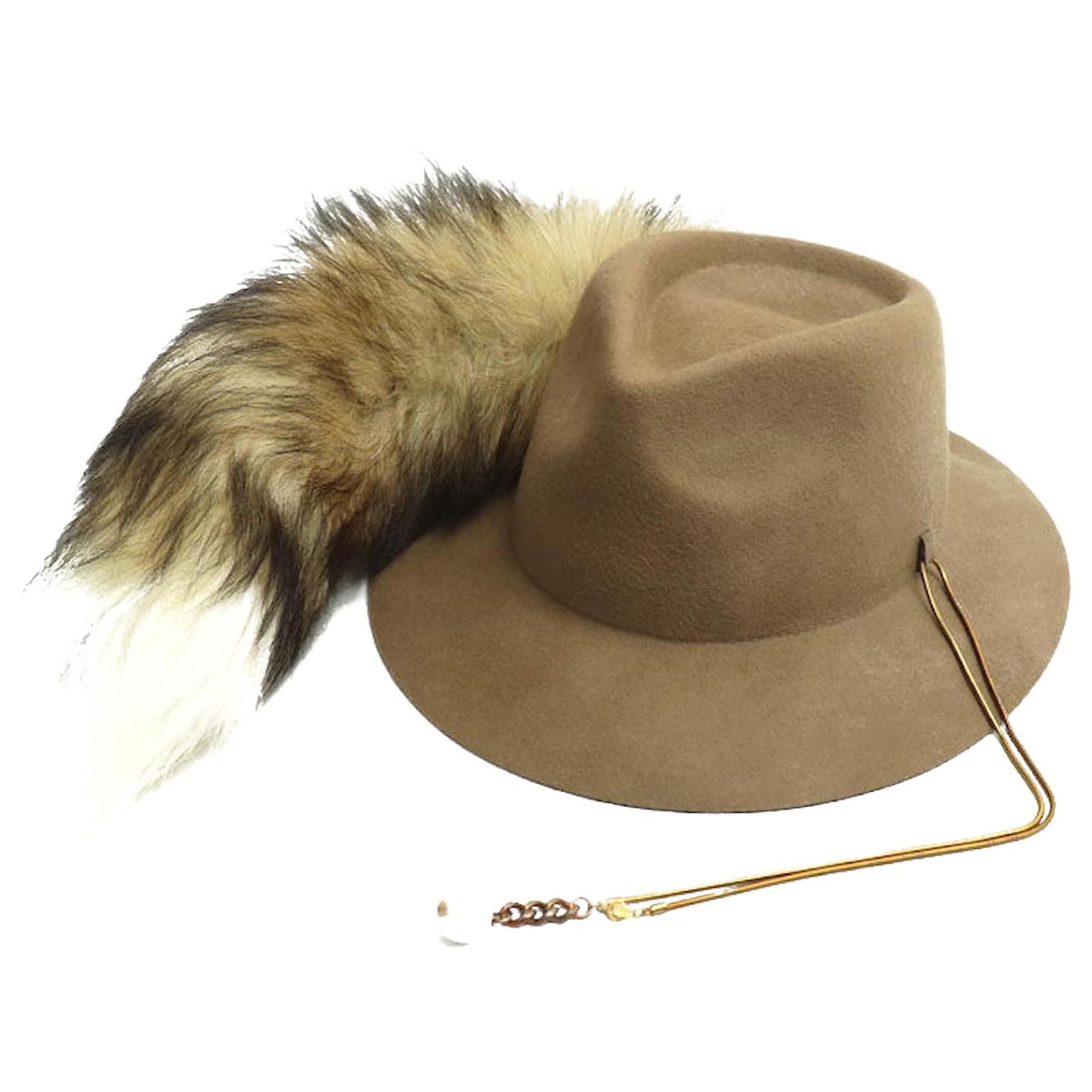 Autre Marque ANTEPRIMA Faux Pearl Fox Fur Hat Brown Wool  ref.2326917