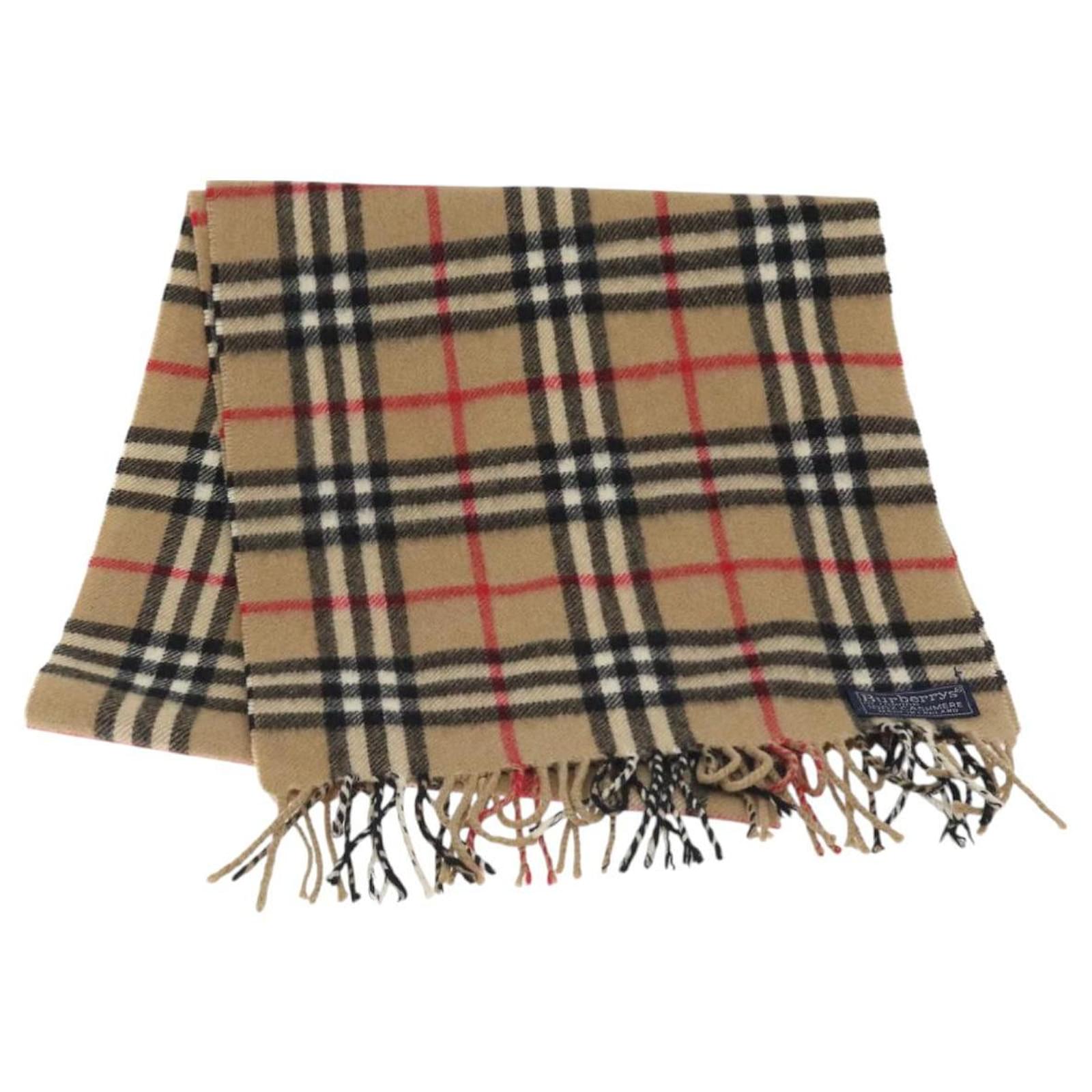 Autre Marque Burberrys Nova Check Scarf Cashmere Beige Auth am8658 Wool  ref.2312357