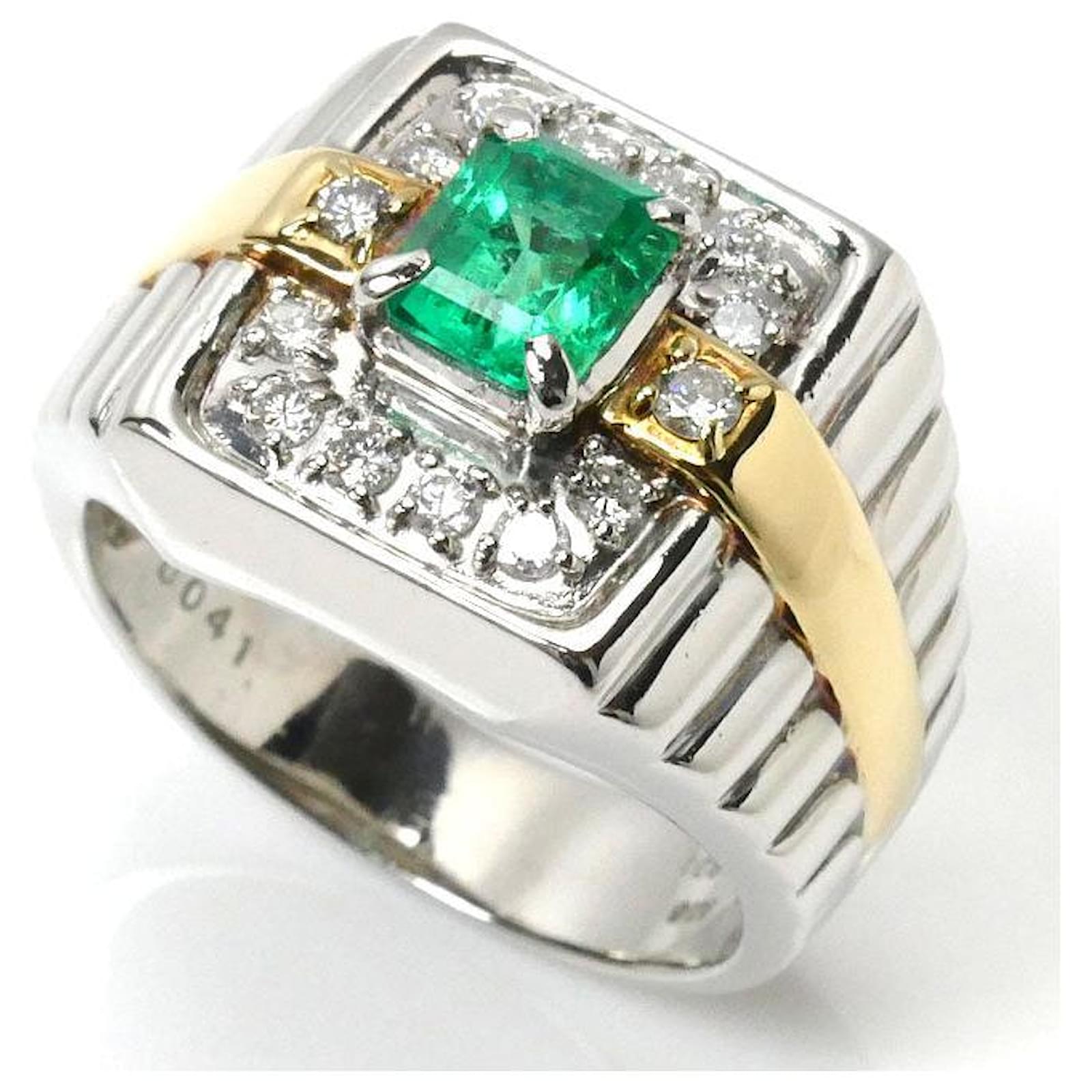 Autre Marque Pt900 Platinum K18YG Gold Emerald Ring Golden Diamond  ref.2308894