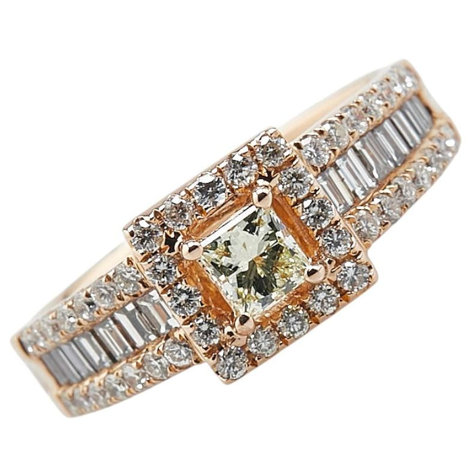 Autre Marque Other K18PG Pink Gold Princess Cut Diamond Ring 0.30ct Center/0.75ct Side Ladies Ring Pink Gold 1-0194950  ref.2297903