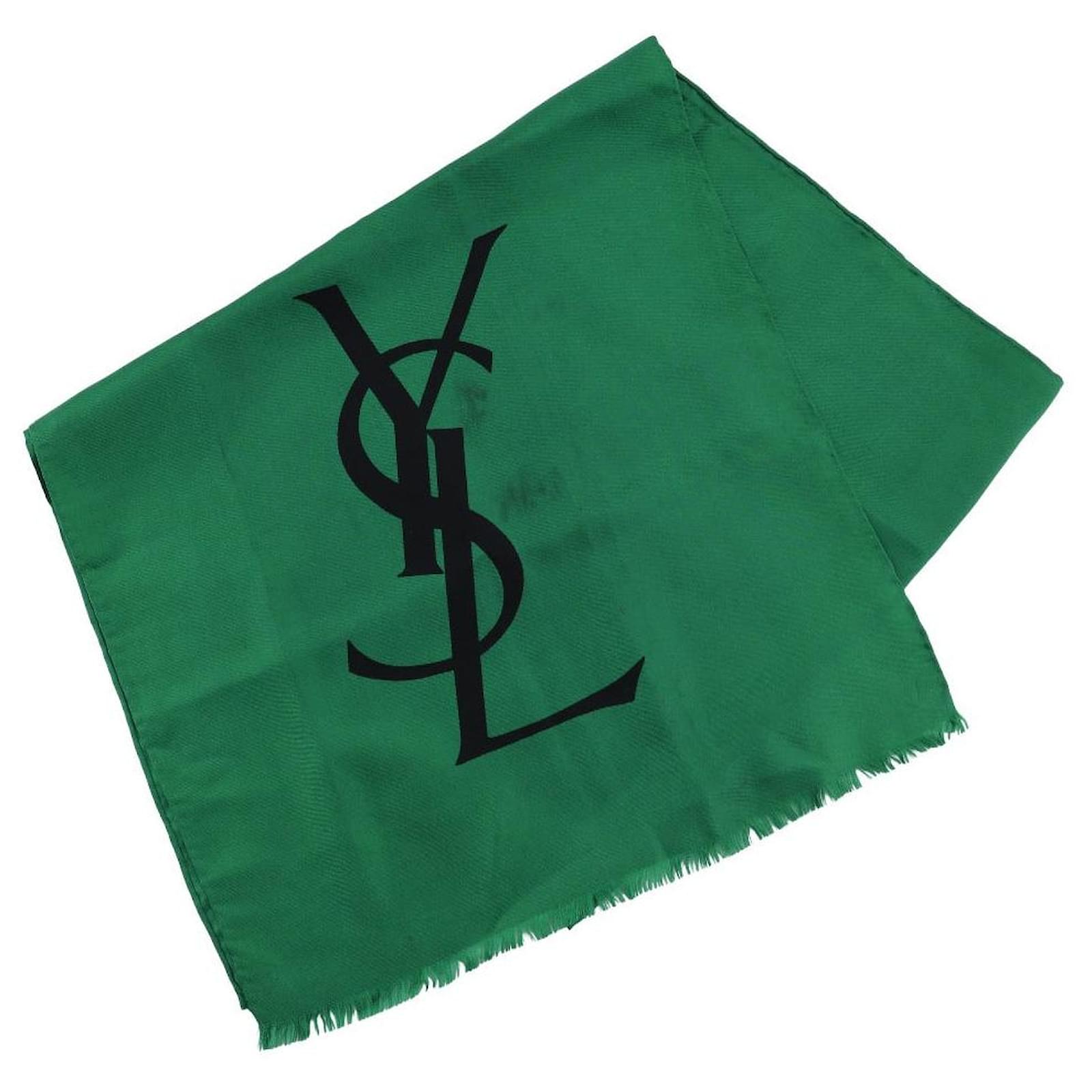 Yves Saint Laurent Silk YSL Logo Scarf Green Cloth  ref.2296170