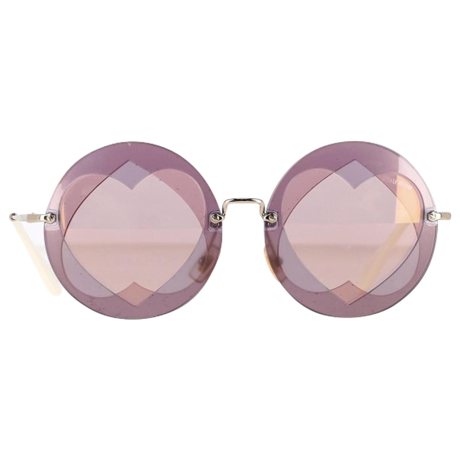  Miu Miu Heart Accent Round Frame Sunglasses in Purple Metal  ref.2296075
