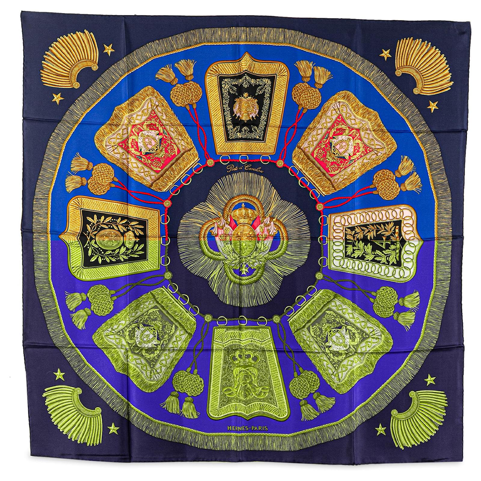 Hermès Blue Poste et Cavalerie Silk Scarf Cloth  ref.2295269