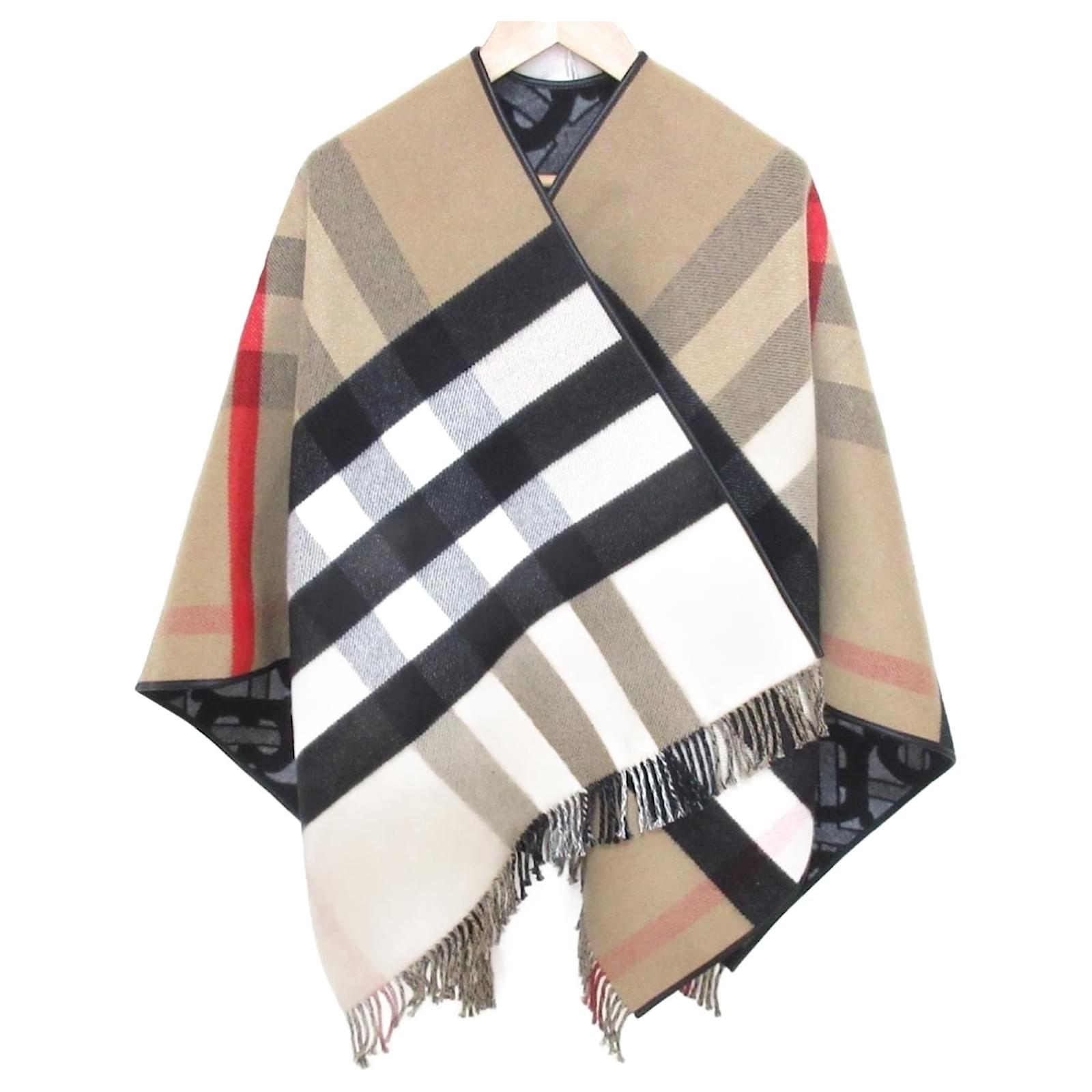 Burberry Nova Check Wool Cashmere Reversible Stole Brown Beige  ref.2294197