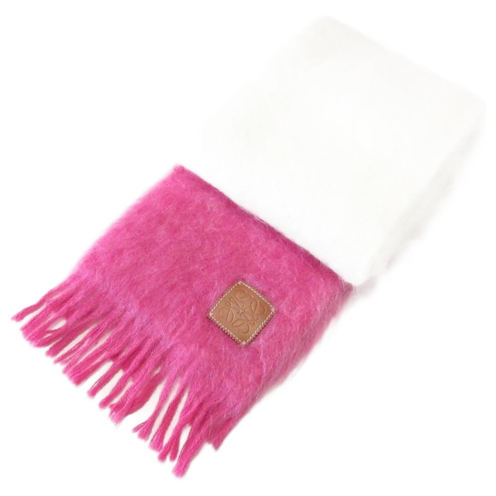 Loewe Mohair Wool Anagram Patch Shaggy Scarf Pink White  ref.2294195