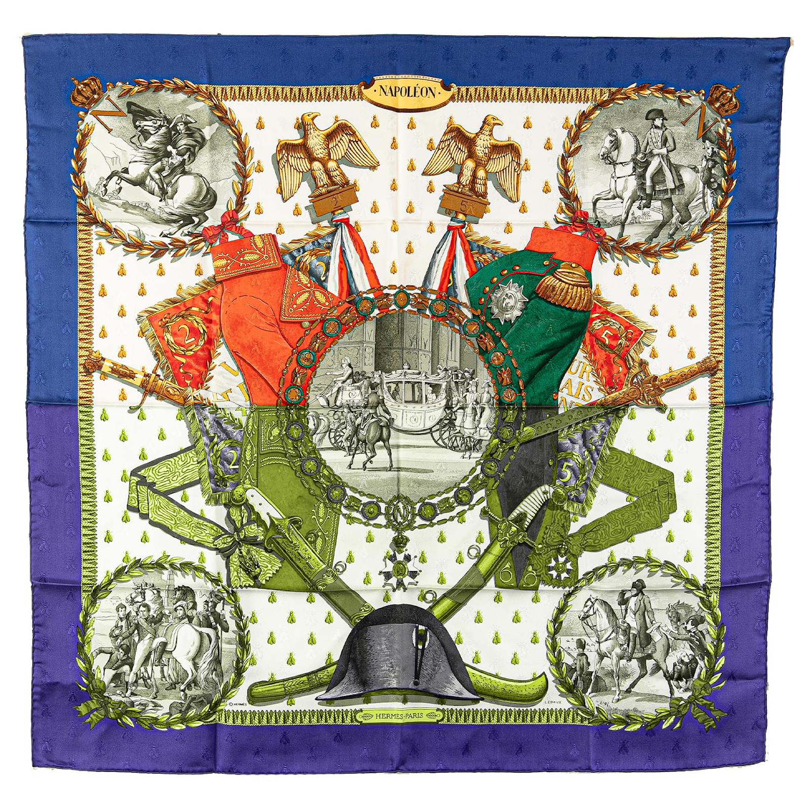 Hermès Blue Napoleon Silk Scarf Cloth  ref.2293084