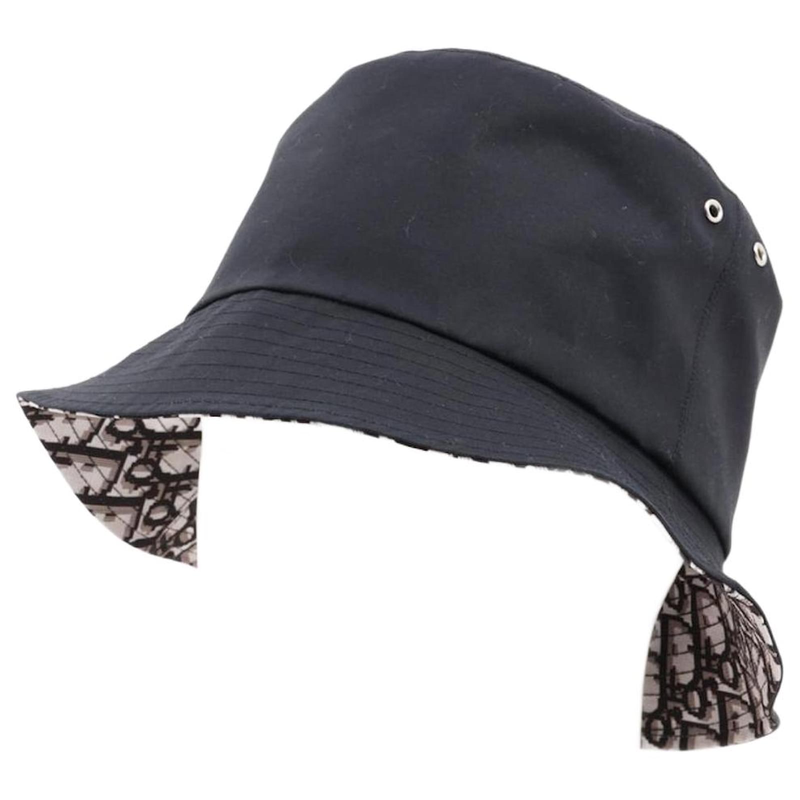 Christian Dior Black reversible Teddy-D small brim bucket hat - size Cotton Polyester Polyurethane  ref.1705571