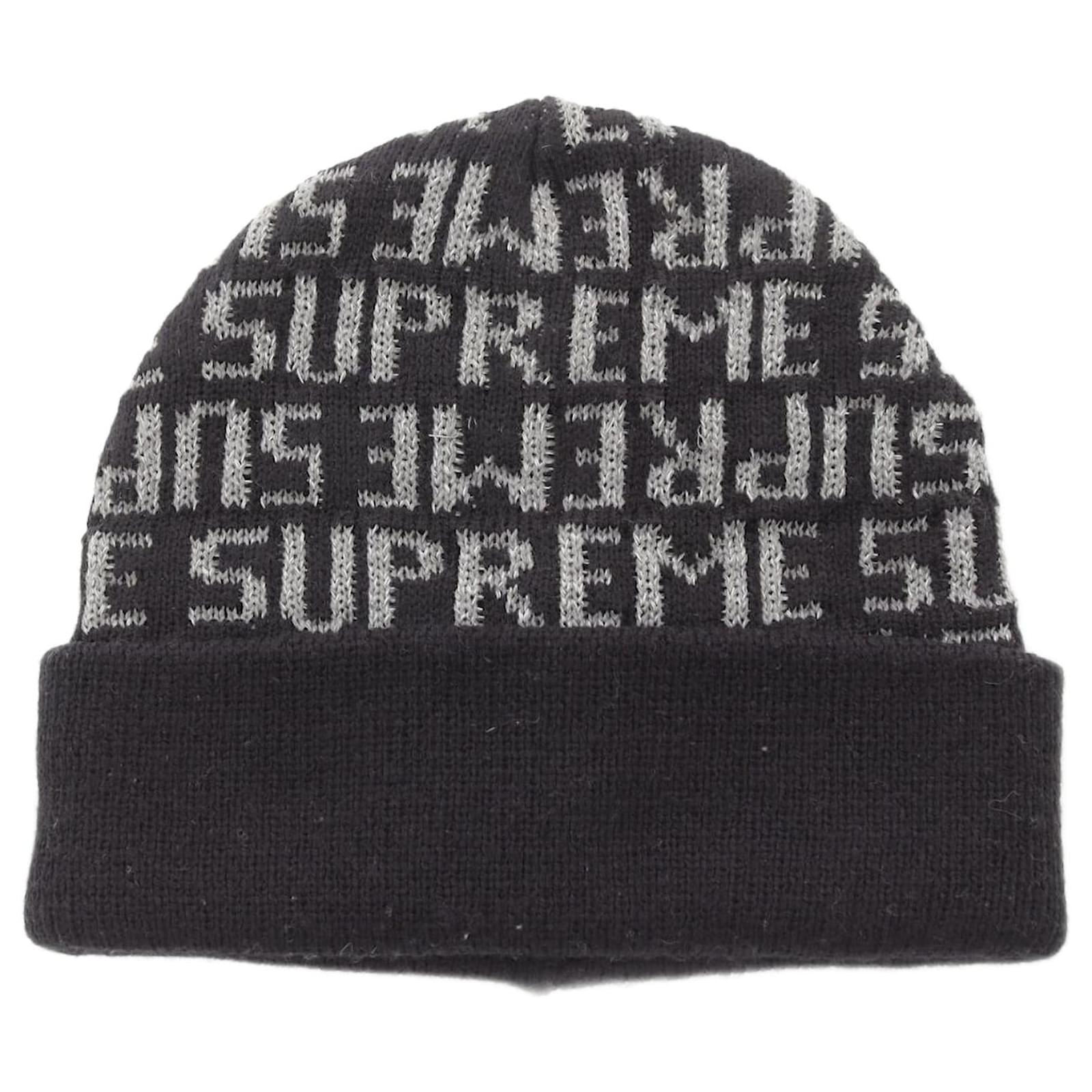 Supreme REFLECTIVE REPEAT Acrylic Knit Cap Black Grey  ref.2291732