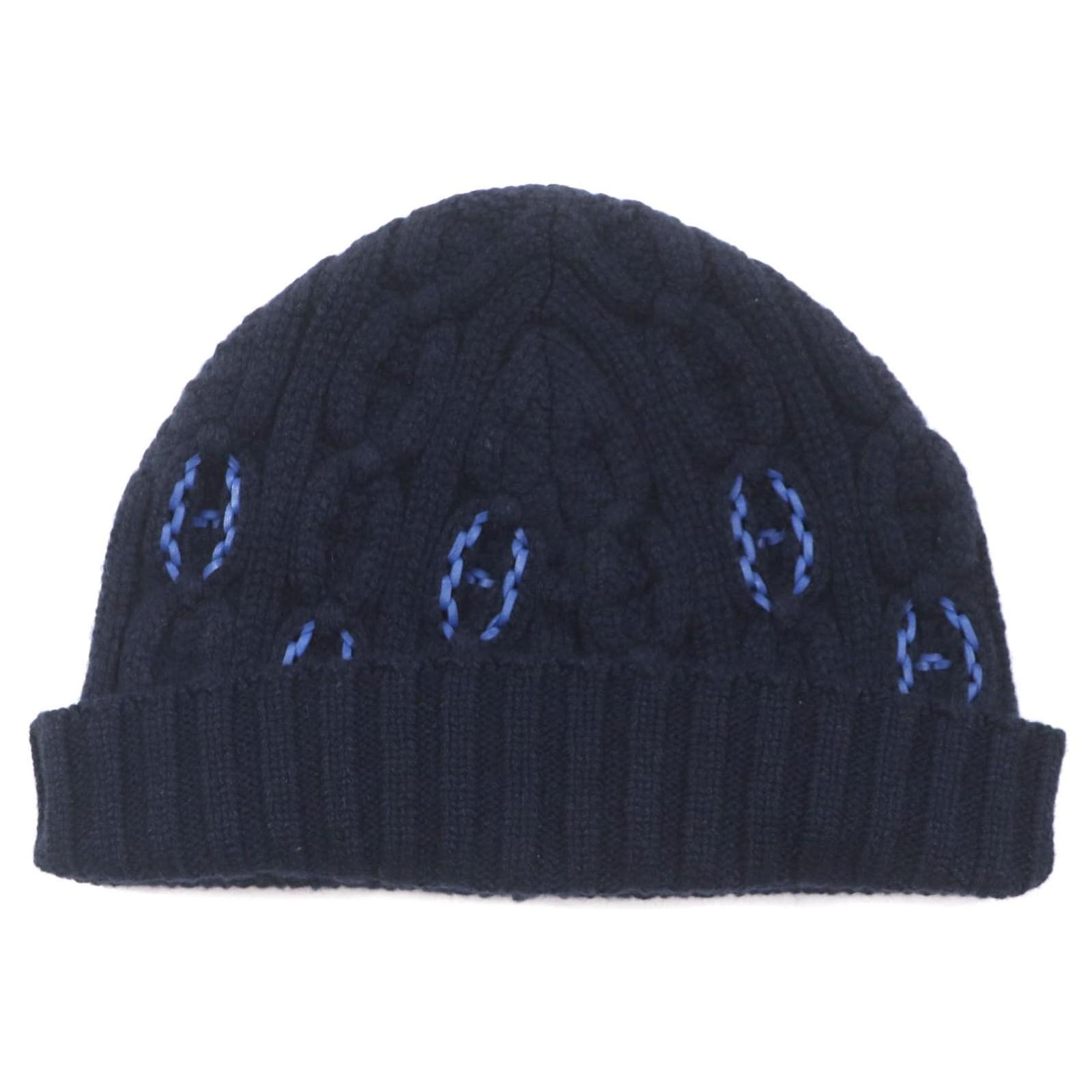 Hermès Hermes Cashmere Knit Hat Navy L Blue Navy blue Lambskin  ref.2292017