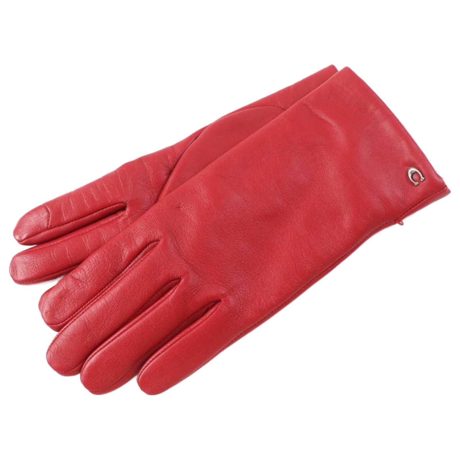 COACH Leather Wool Gloves Red Women  ref.1683376