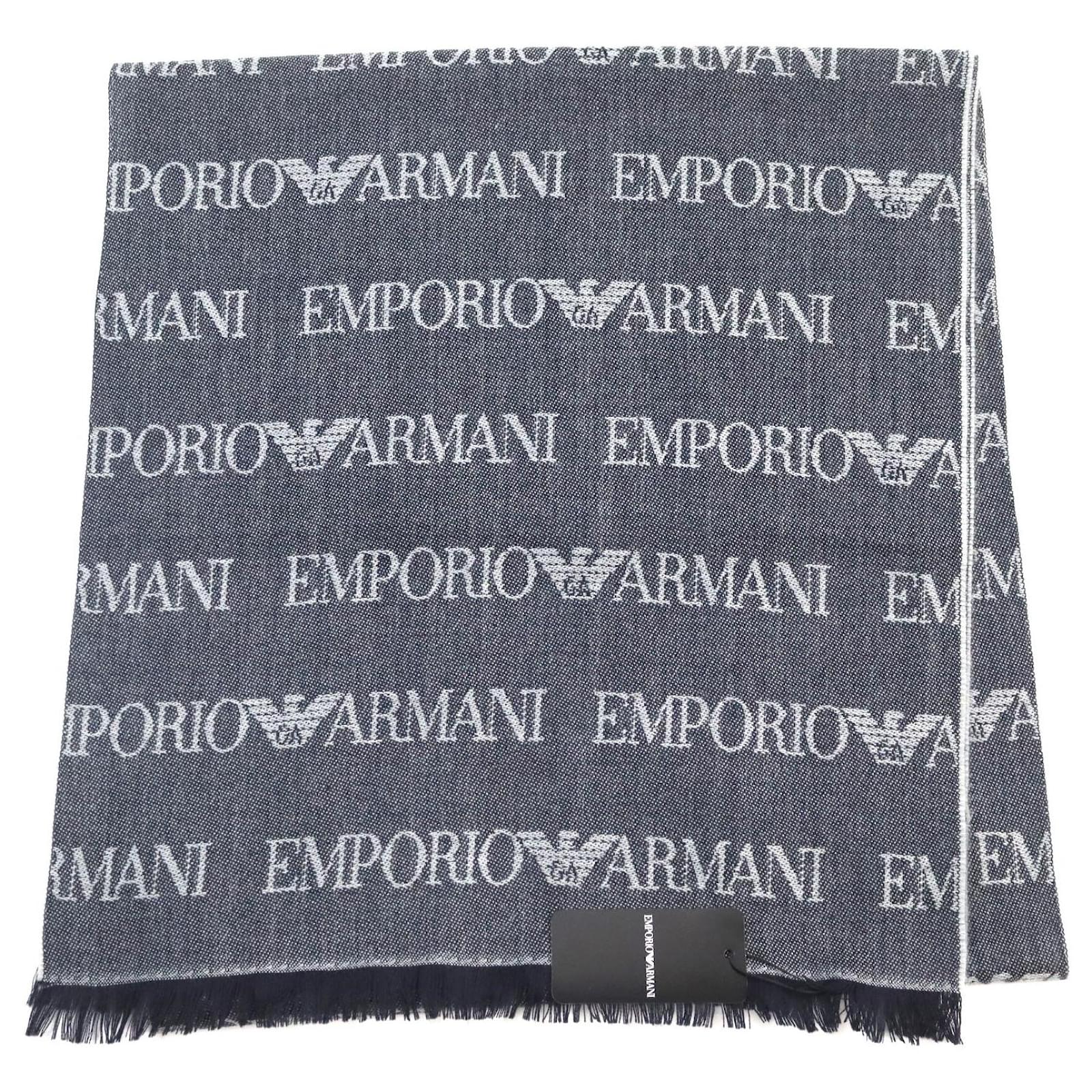 Emporio Armani Wool Poly Logo Scarf Gray Brown  ref.1694719