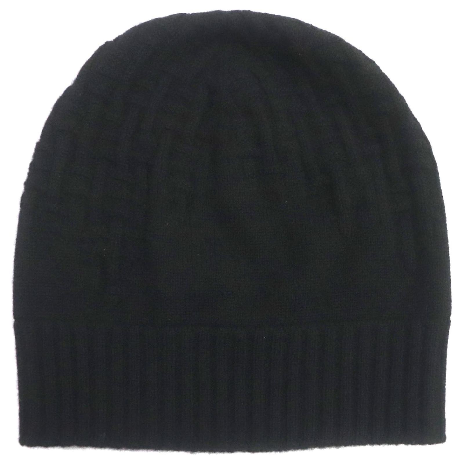 Hermès HERMES Cashmere H Logo Beanie Hat Black S  ref.1697842