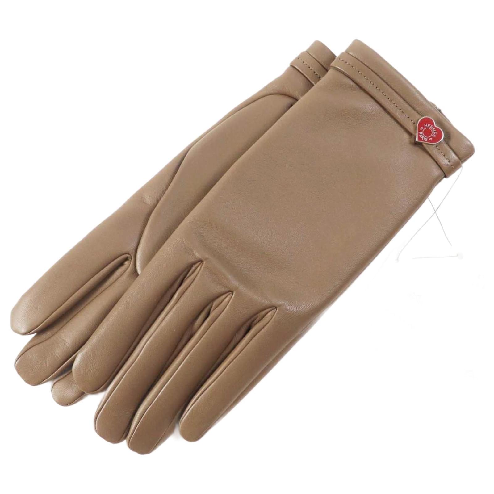 Hermès Hermes Lamb Leather Silk Gloves 7.5 Women  ref.1704843