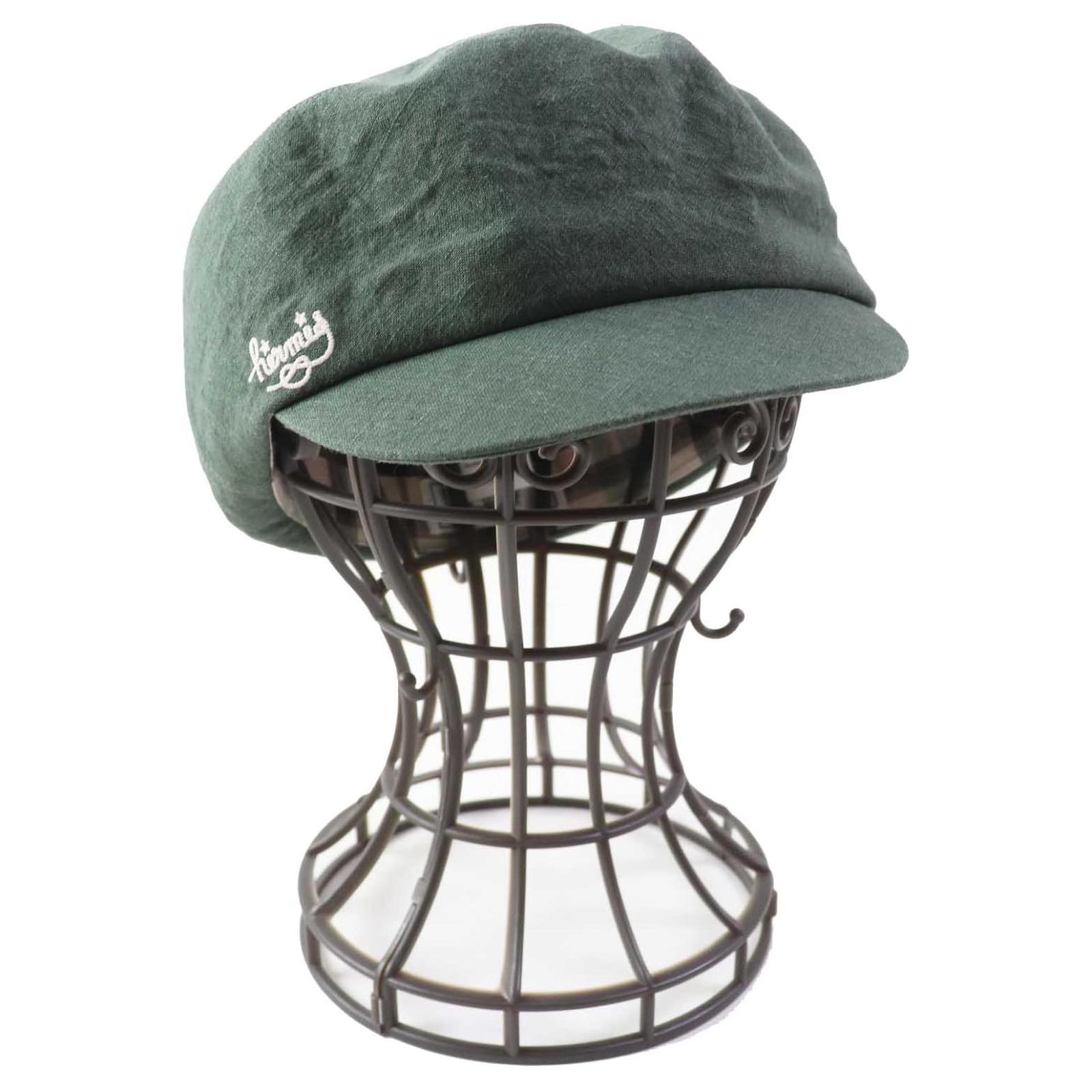 Hermès HERMES Linen Logo Embroidery Casquette Hat Khaki  ref.1738830