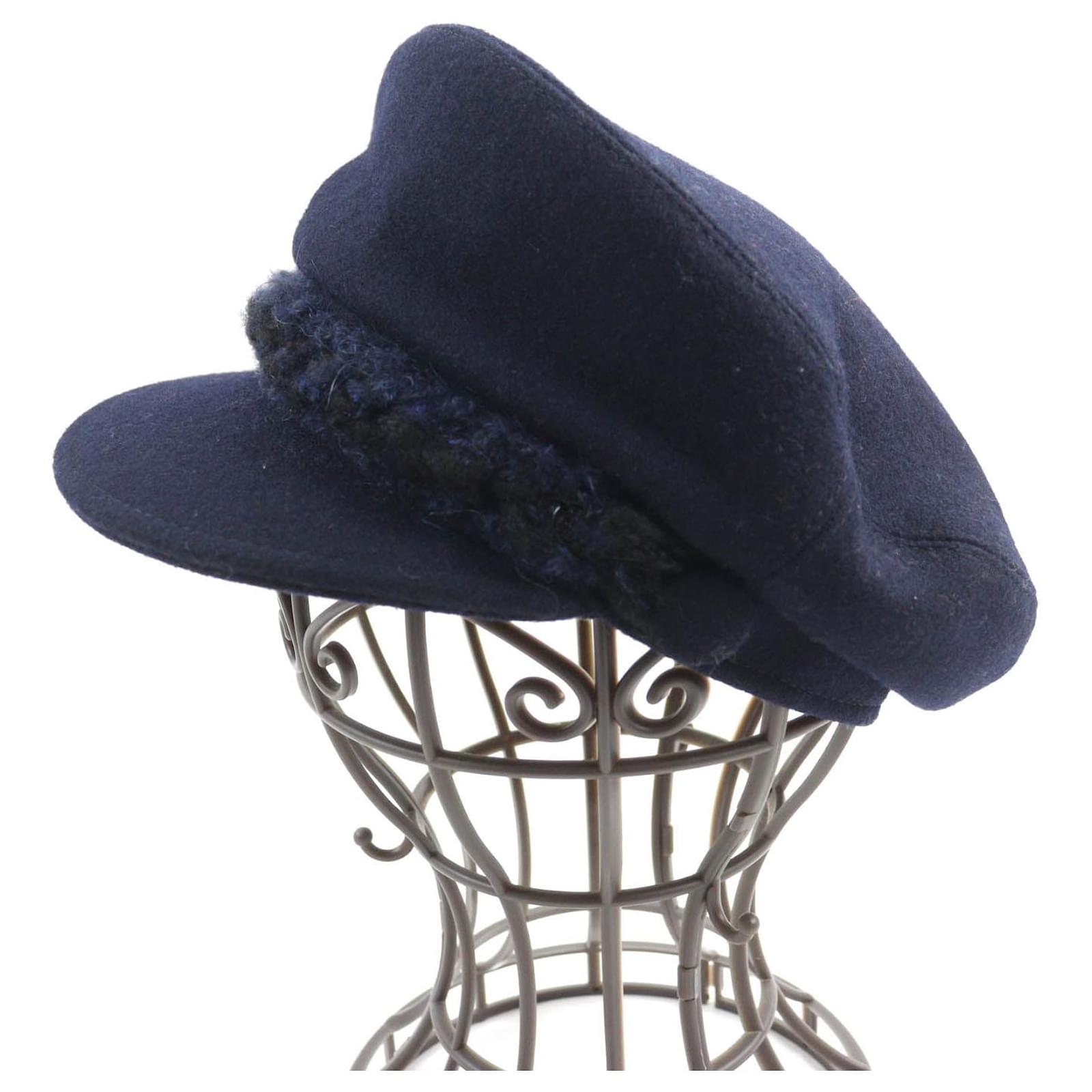 Chanel Wool Cotton COCO Mark Metal Knit Hat S Navy blue Cloth  ref.1806721