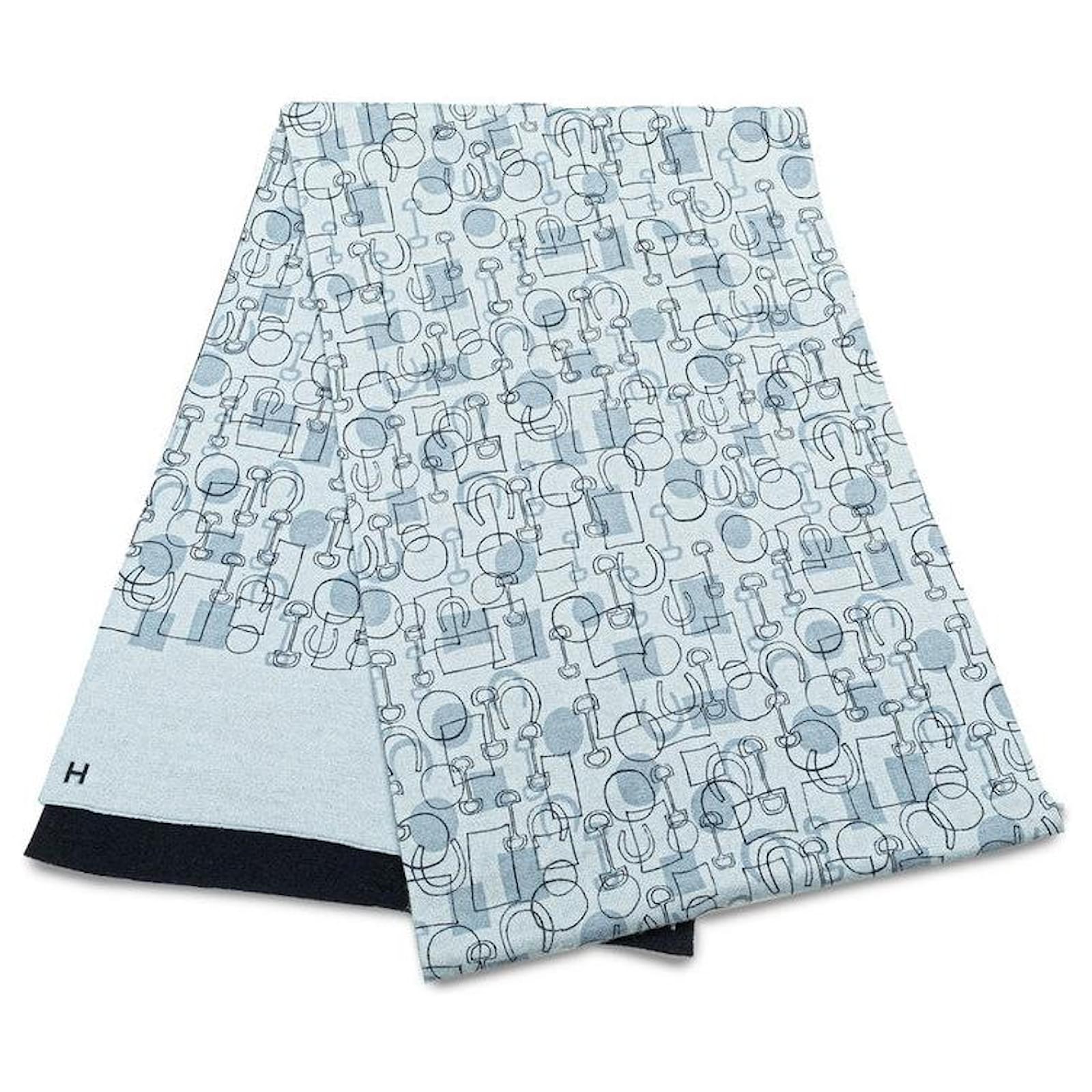 Hermès Hermes Cashmere Silk Horsebit Reversible Scarf Blue Navy blue  ref.2288959