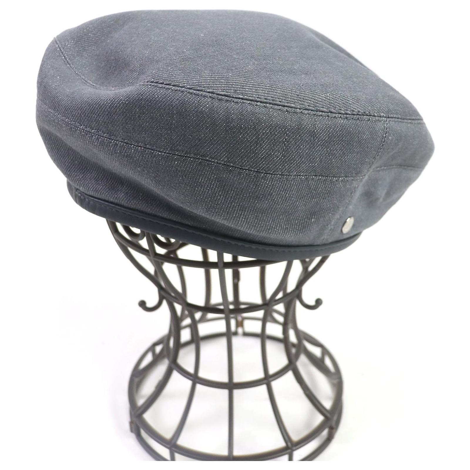 Hermès Hermes Saint Honor Beret Gray 58 Women Brown Leather Silk Cotton Rayon  ref.2288948