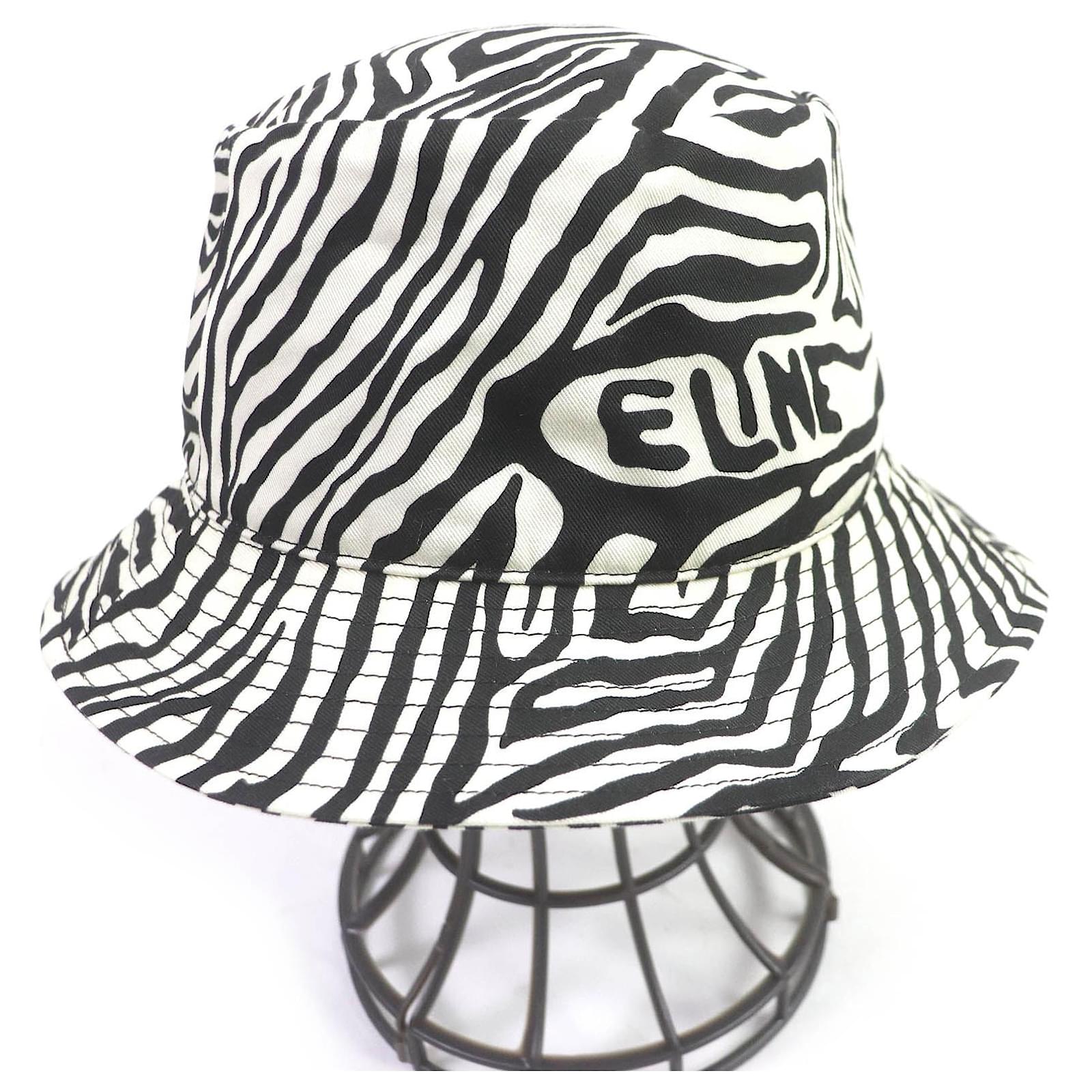 Céline Celine Zebra Logo Bucket Hat White Black L Cloth  ref.1744953