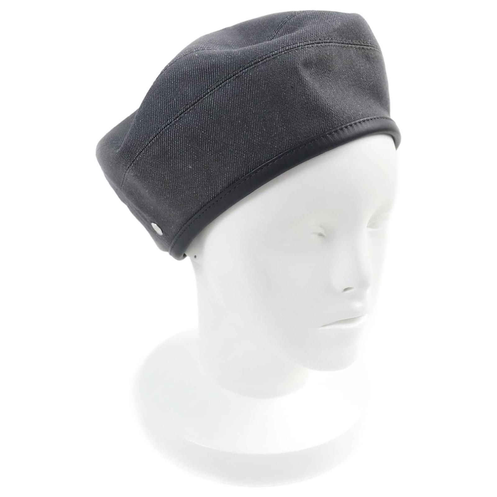 Hermès HERMES Saint Honor Beret Gray Leather Trim Brown Cotton  ref.1705480