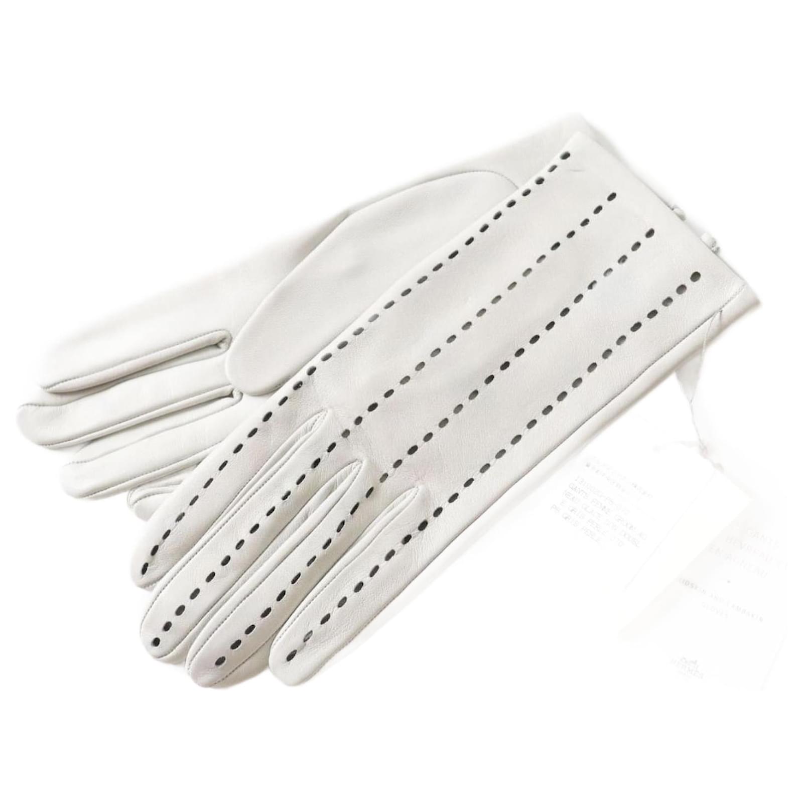 Hermès Hermes Lamb Leather Punched Gloves Grey Lambskin  ref.1683745