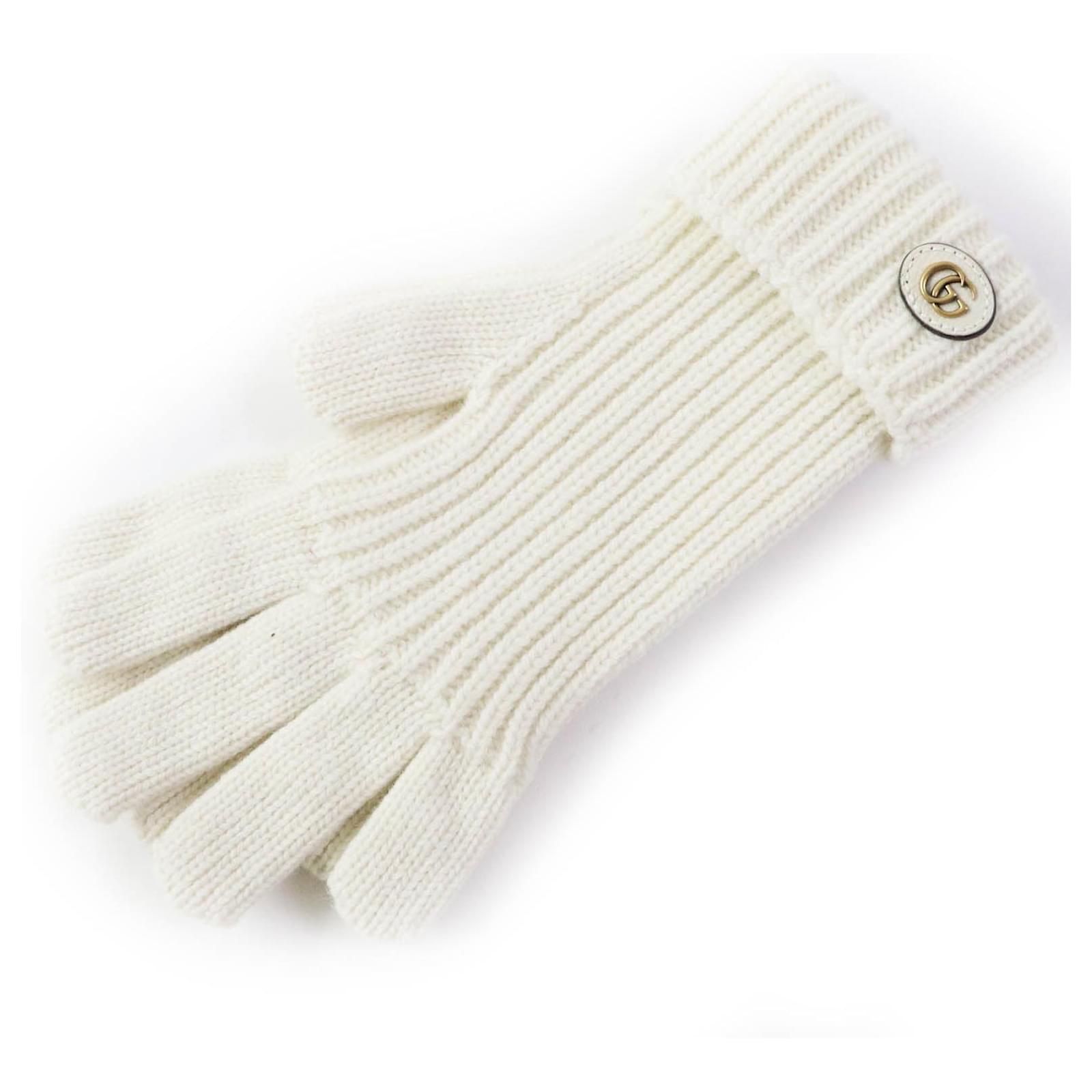 Gucci Wool Cashmere Knitted Gloves Ivory M Cream Cloth  ref.1697175