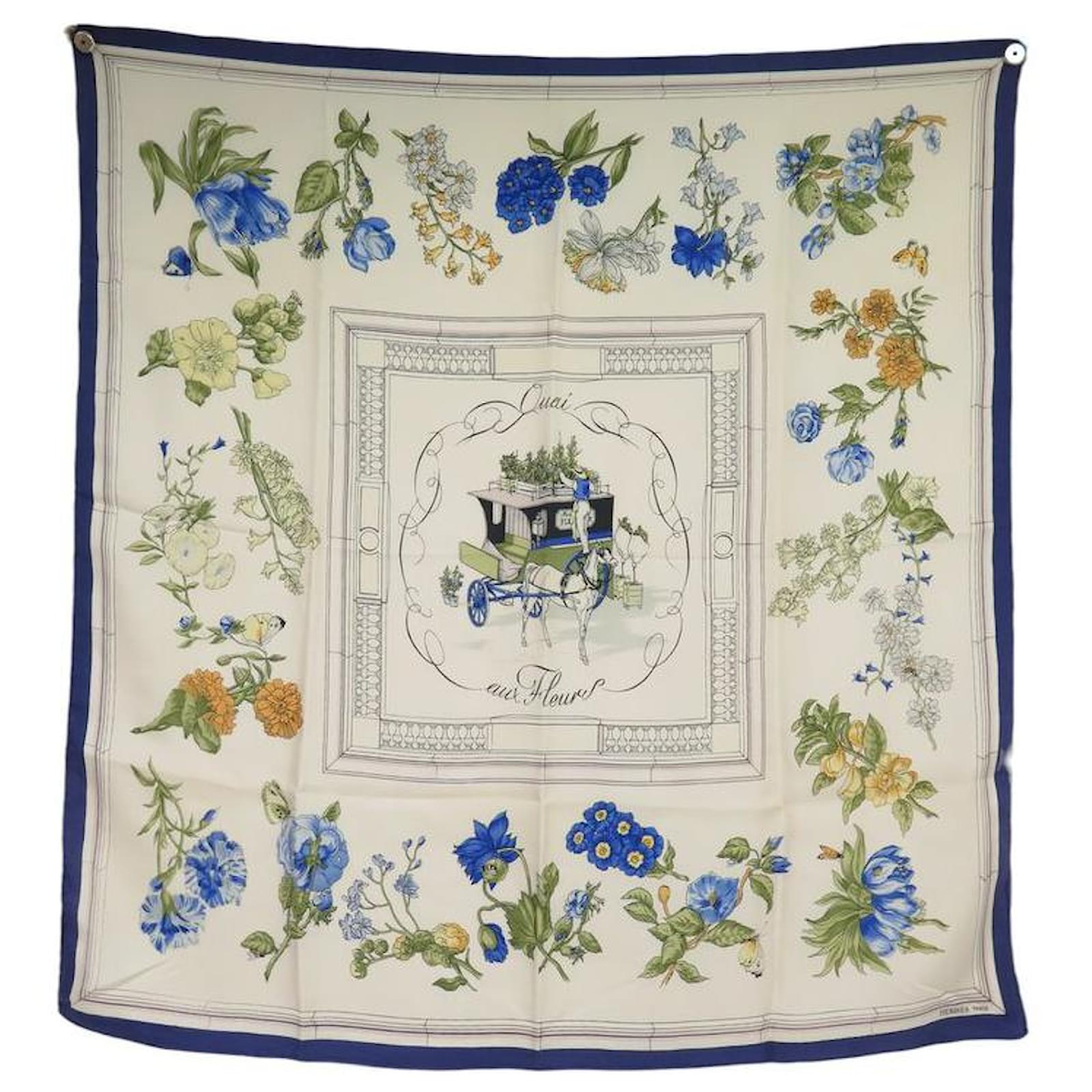 Hermès VINTAGE HERMES SCARF QUAI AUX FLEURS 1ST EDITION 1952 SILK SQUARE SCARF Blue  ref.2286539