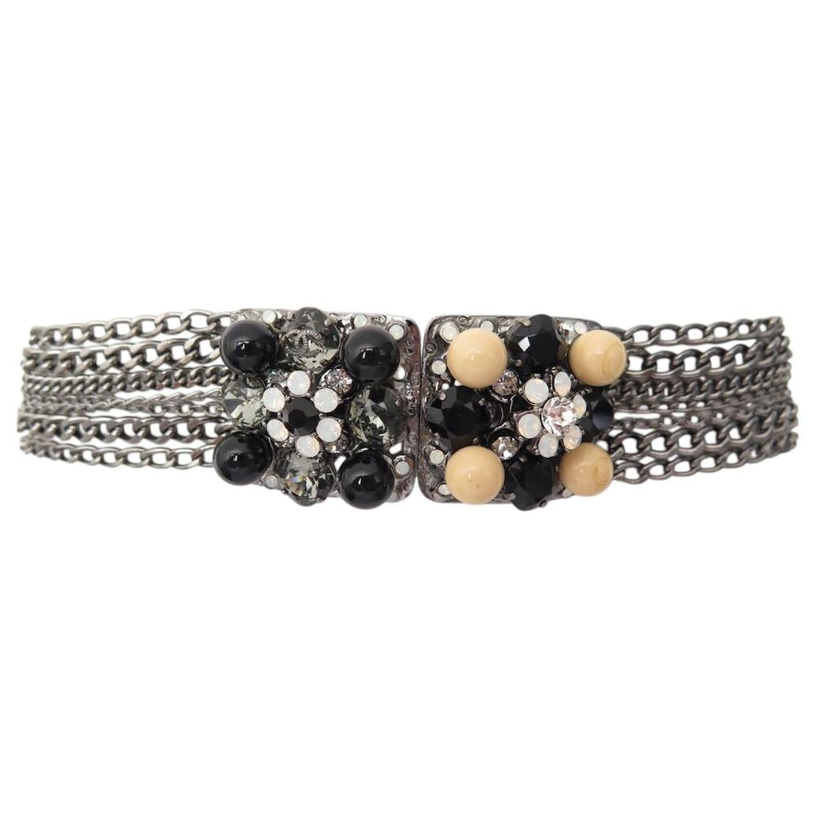 NINE CHANEL BELT CHAIN 2008 T80 SILVER FLOWERS PEARLS GLASS PASTE Silvery Metal  ref.2049732